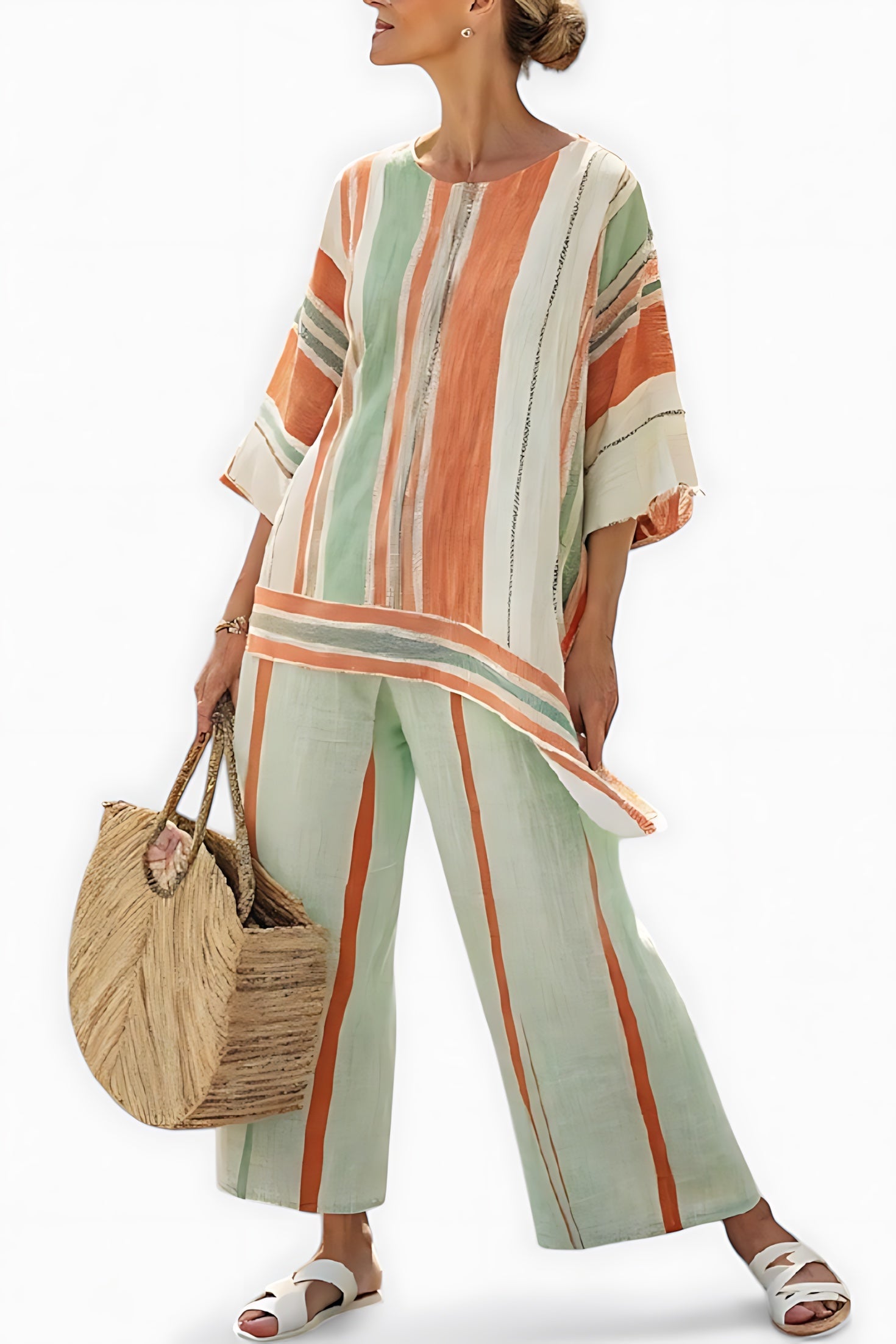 Paisley – Striped Batwing Top and Wide Leg Pants Set