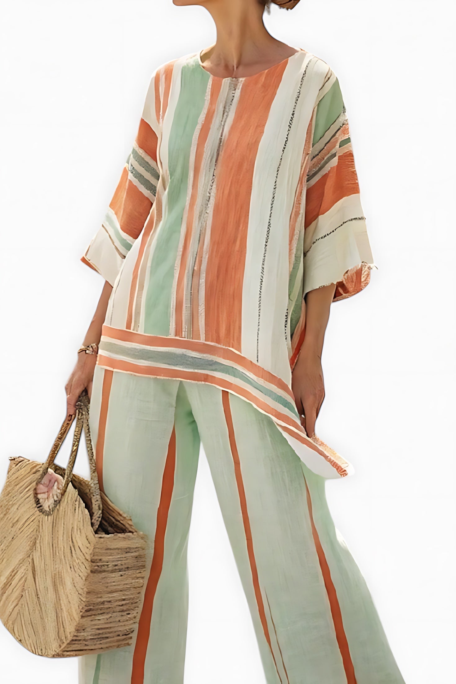 Paisley – Striped Batwing Top and Wide Leg Pants Set