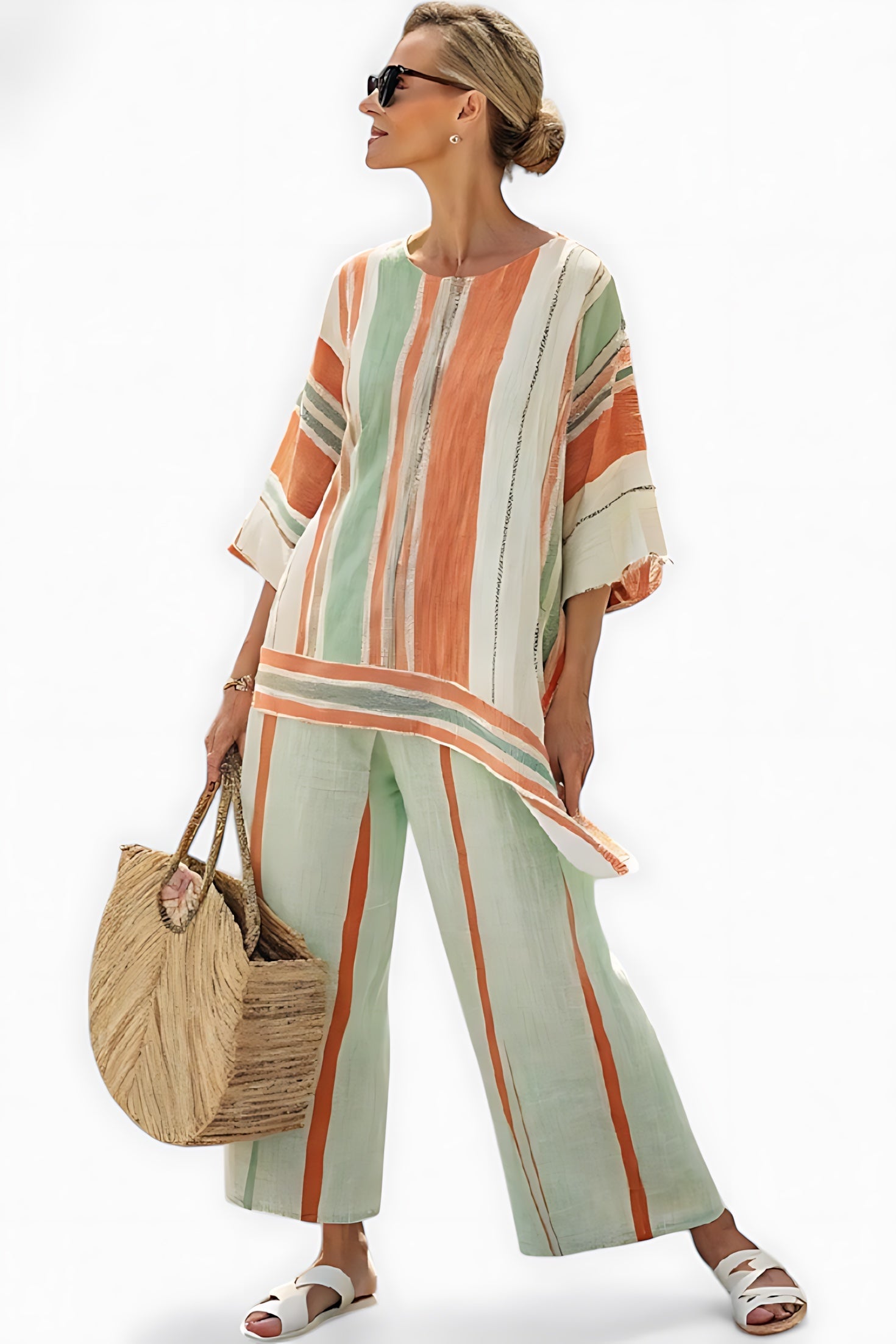 Paisley – Striped Batwing Top and Wide Leg Pants Set