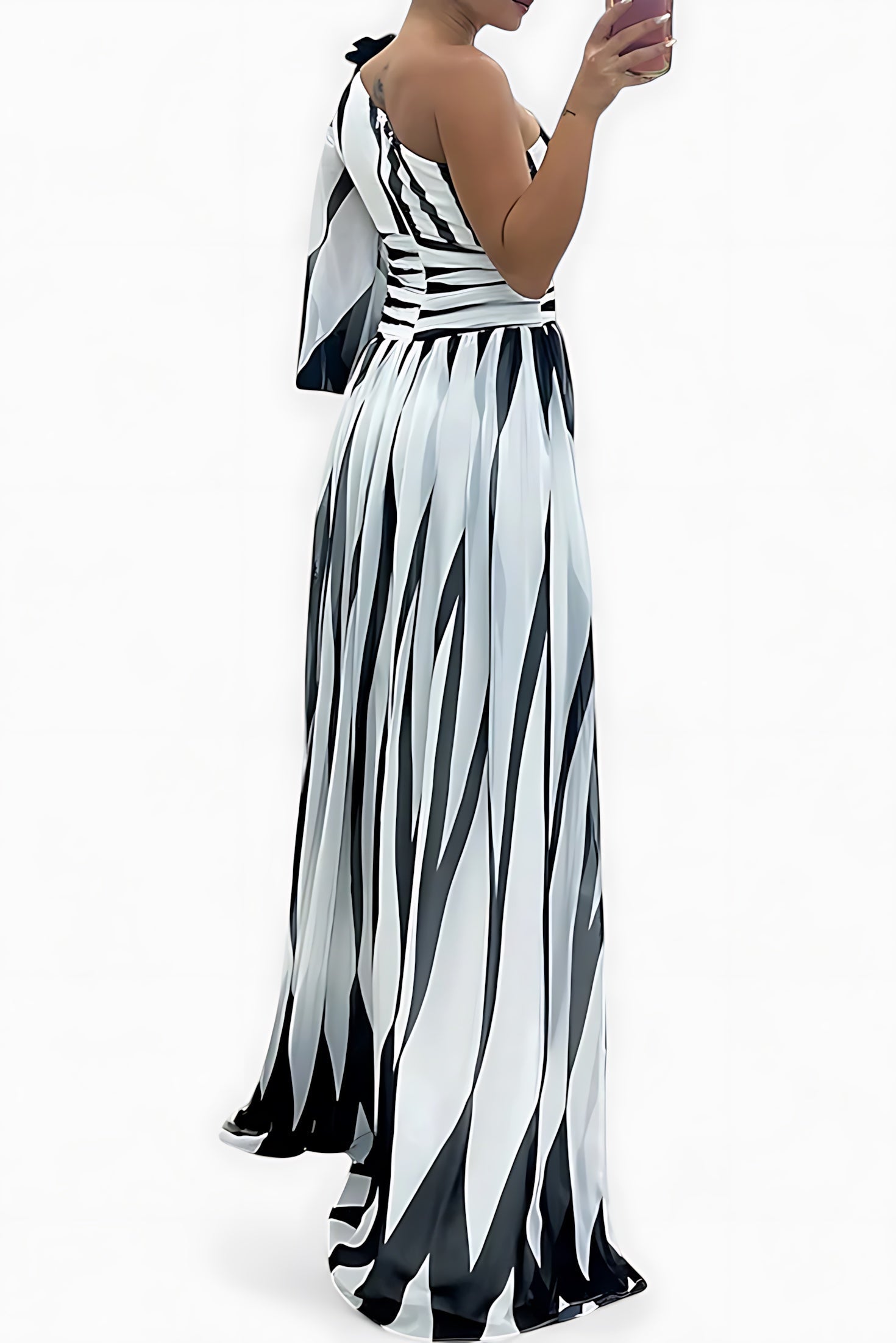 Paisley – Striped One Shoulder High Slit Maxi Dress