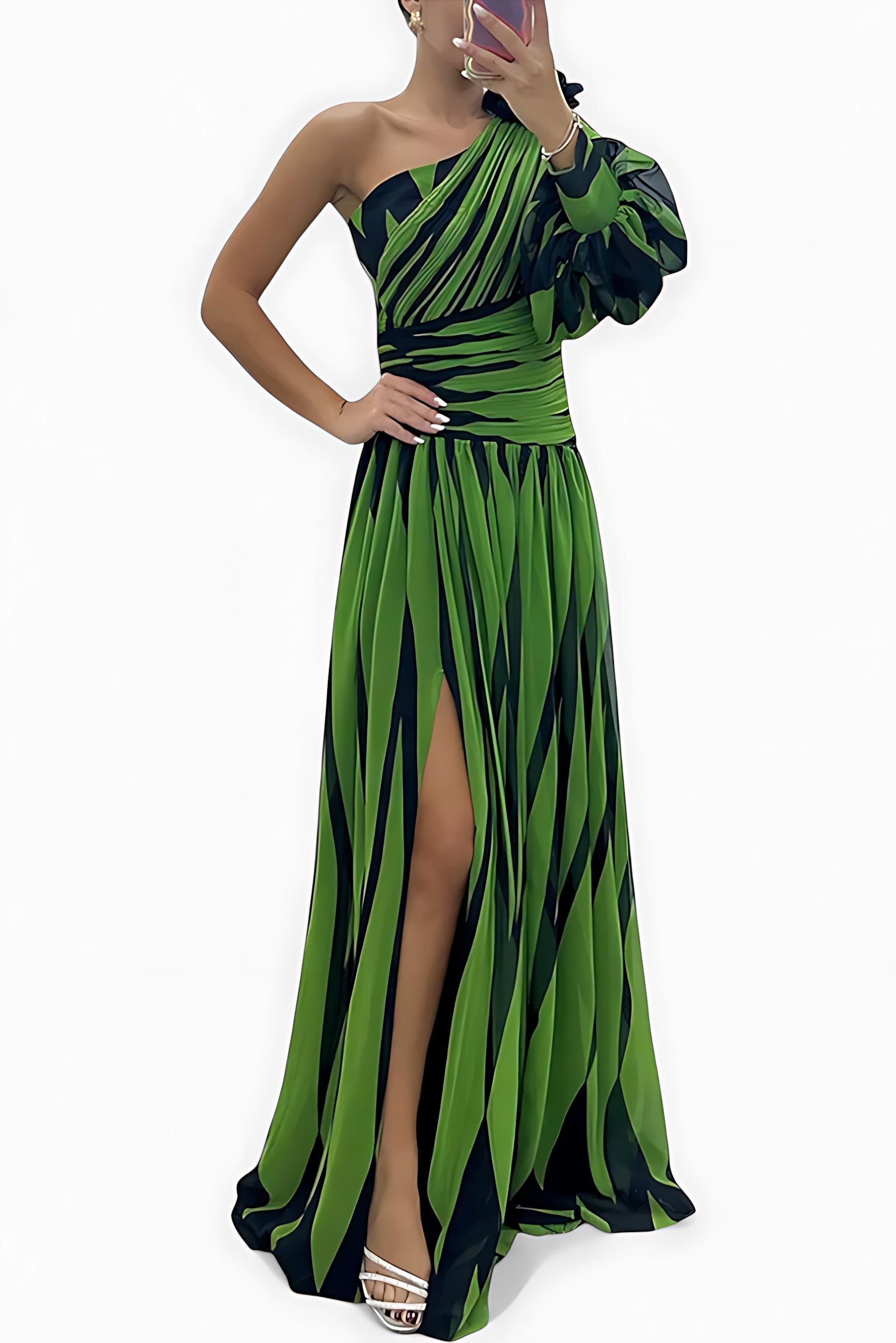 Paisley – Striped One Shoulder High Slit Maxi Dress