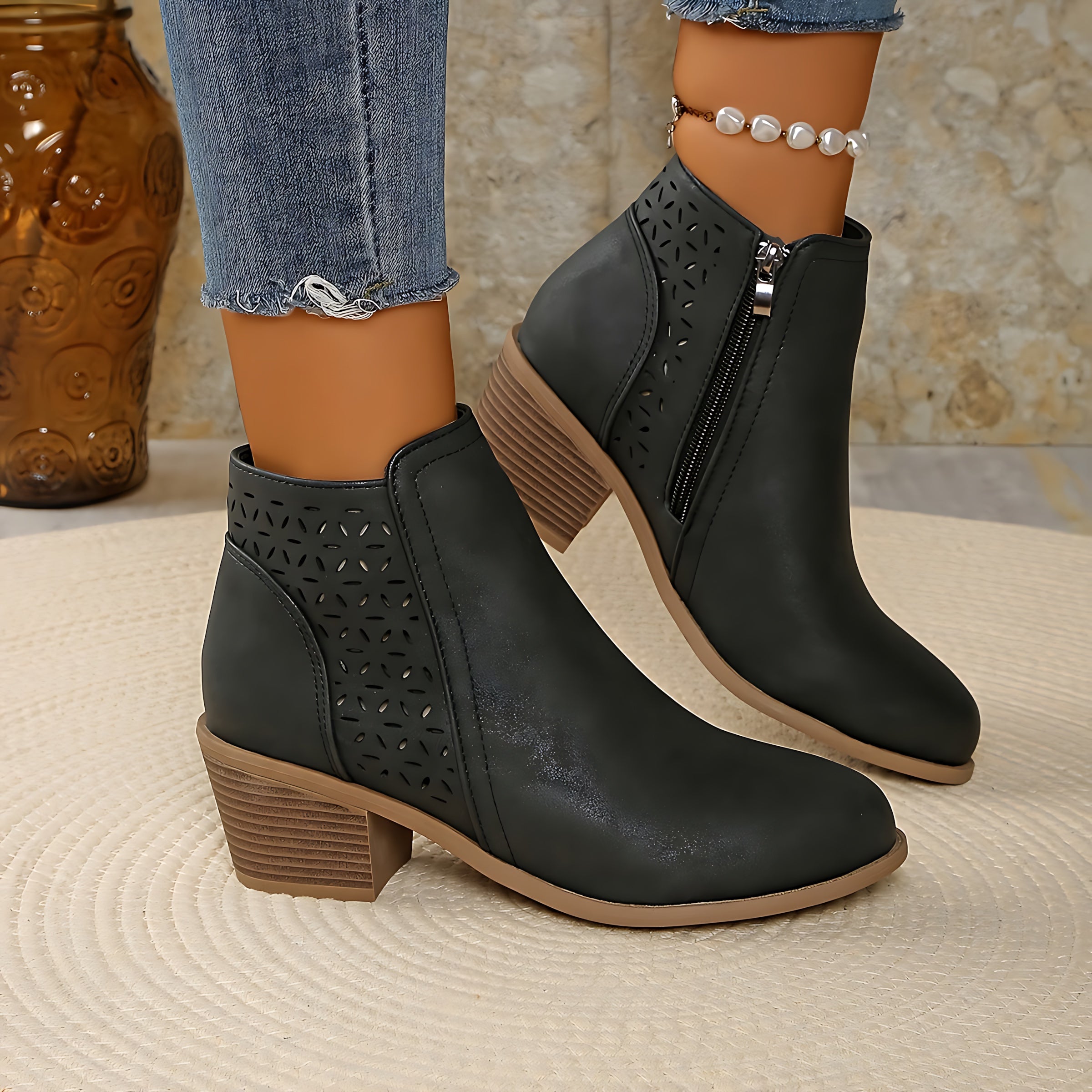 Paloma – Embossed Block Heel Ankle Boots