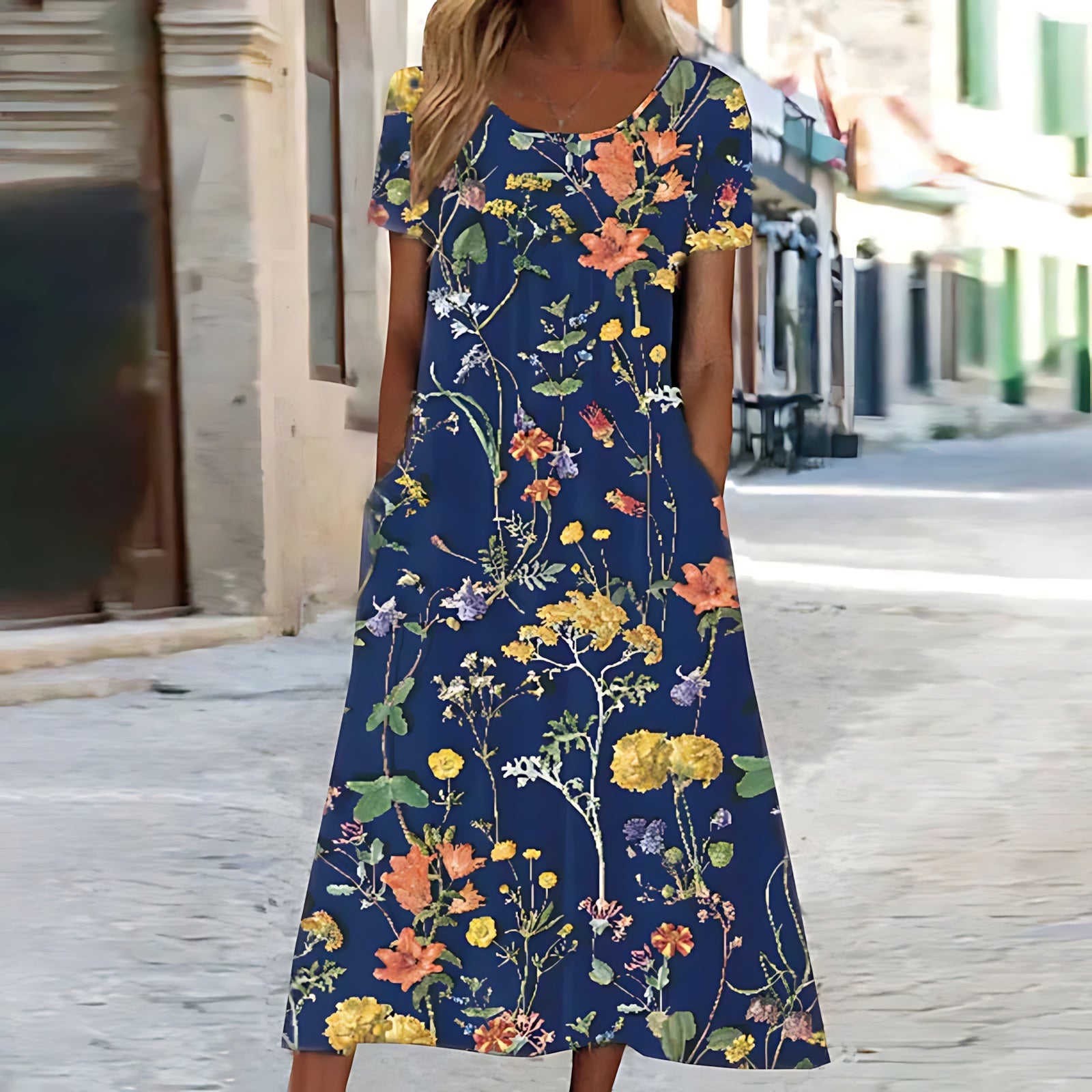 Penelope – Floral Short Sleeve A Line Midi Dress