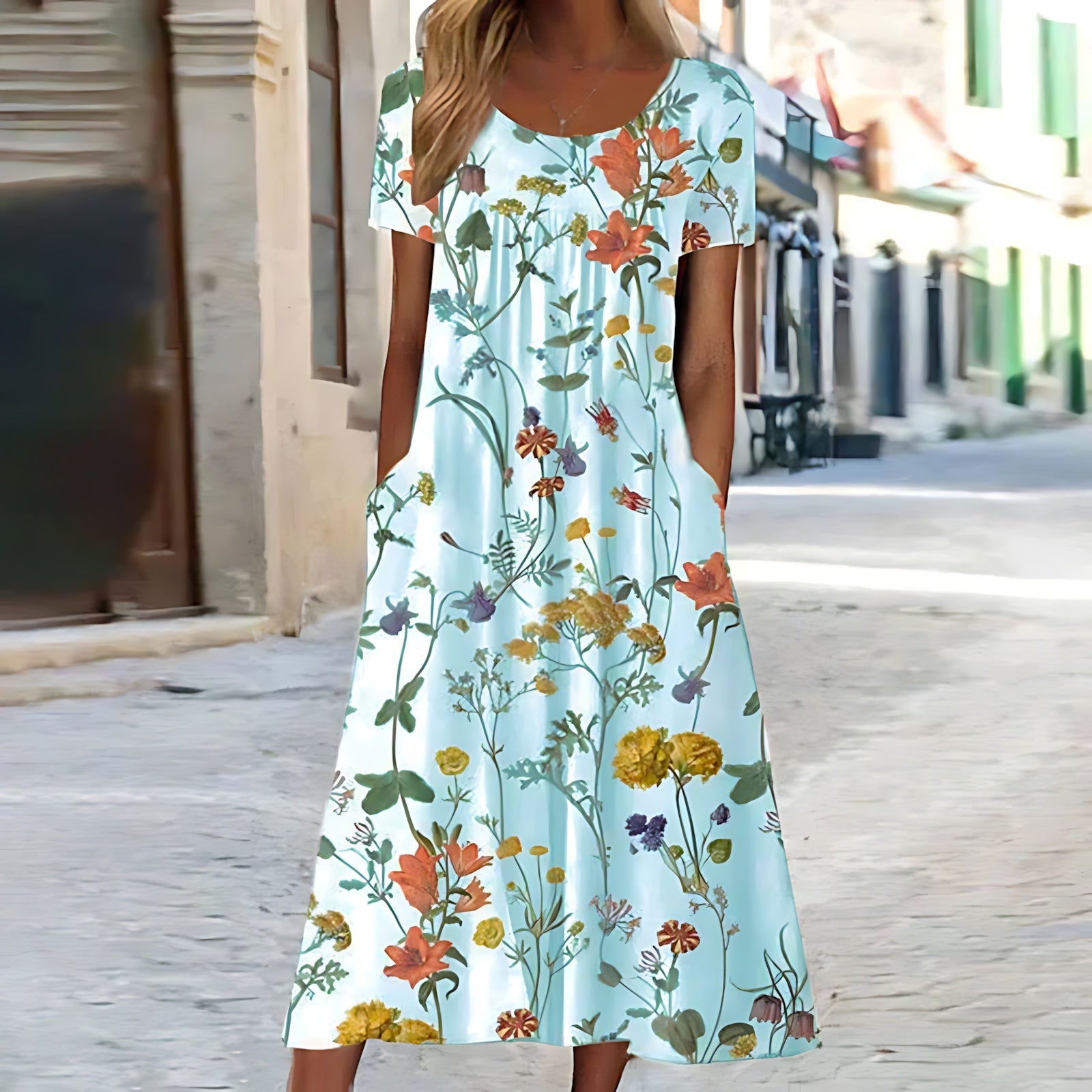 Penelope – Floral Short Sleeve A Line Midi Dress