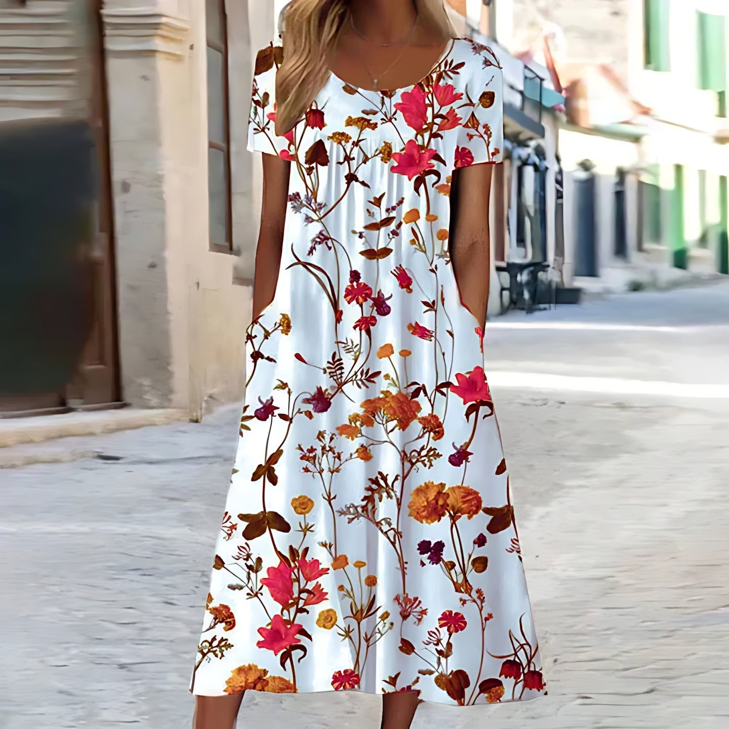 Penelope – Floral Short Sleeve A Line Midi Dress