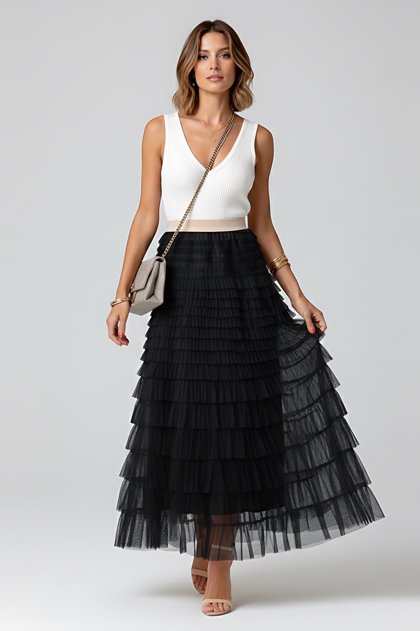 Penelope – Tiered Tulle Midi Skirt