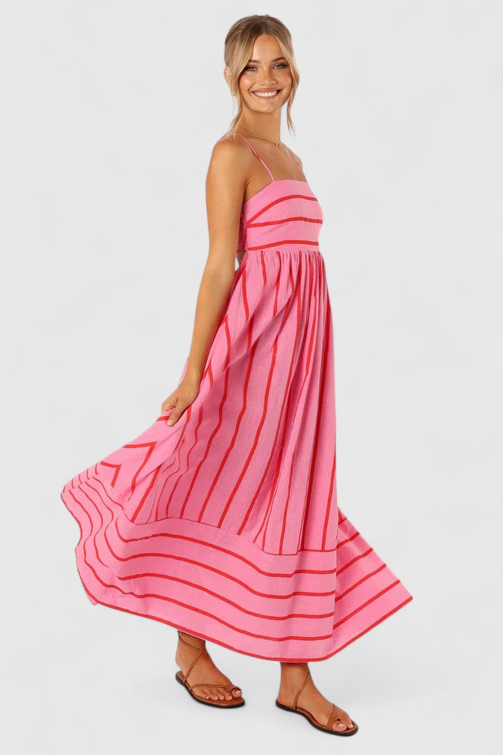 Rebecca – Striped Square Neck Summer Maxi Dress