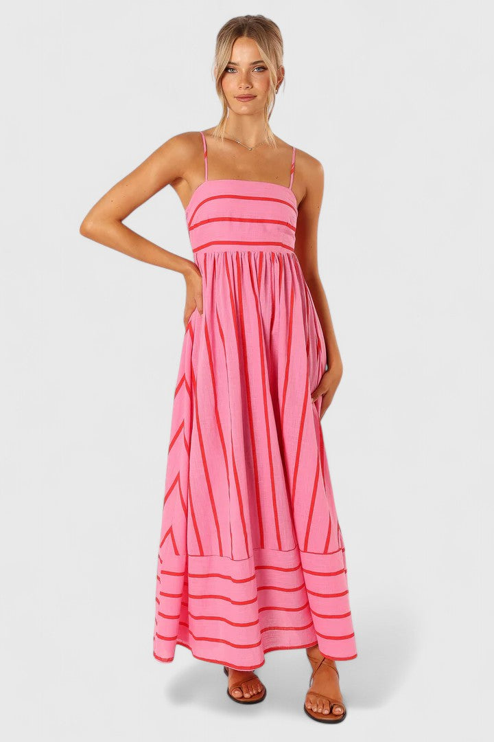 Rebecca – Striped Square Neck Summer Maxi Dress