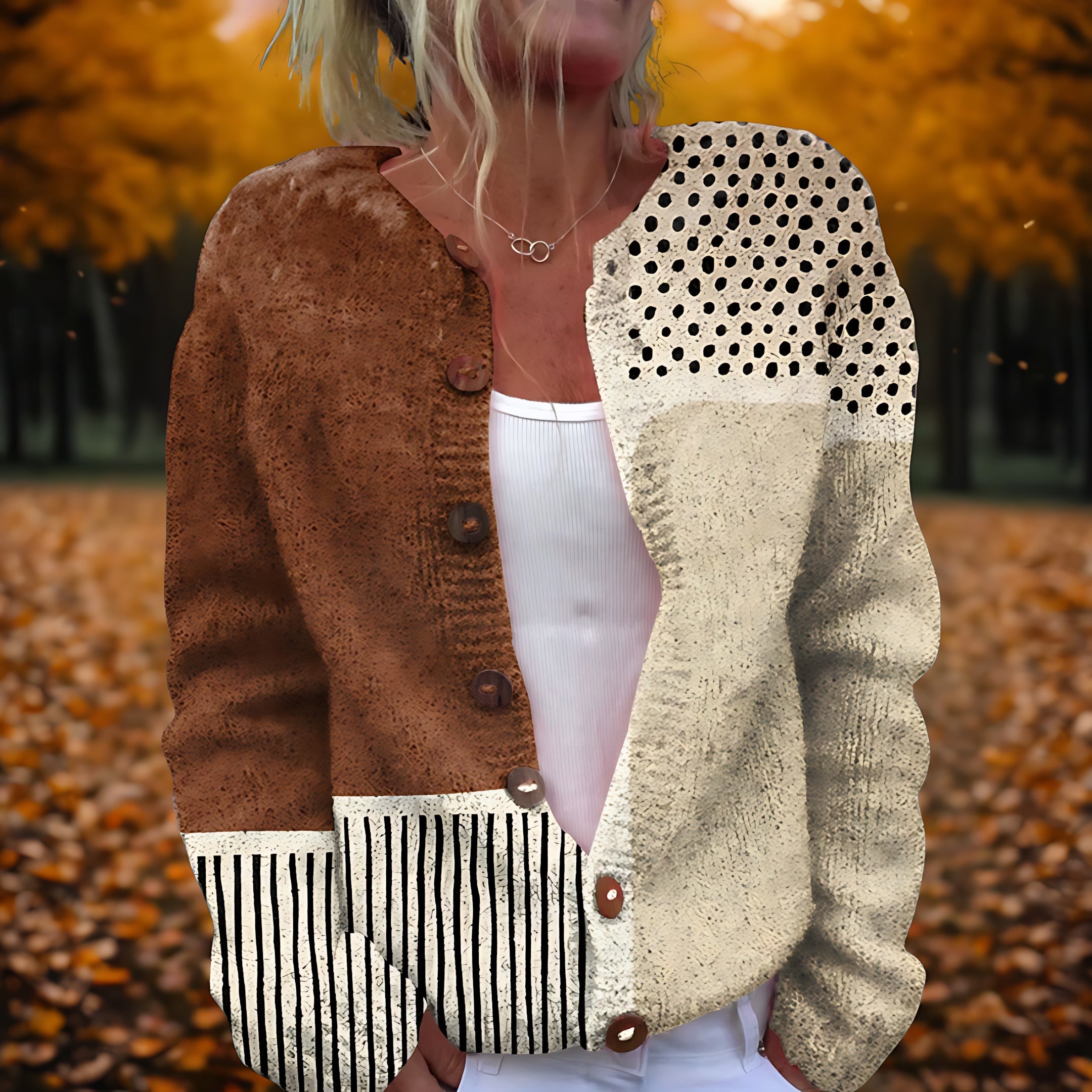 Peyton – Polka Dot Patchwork Knit Cardigan