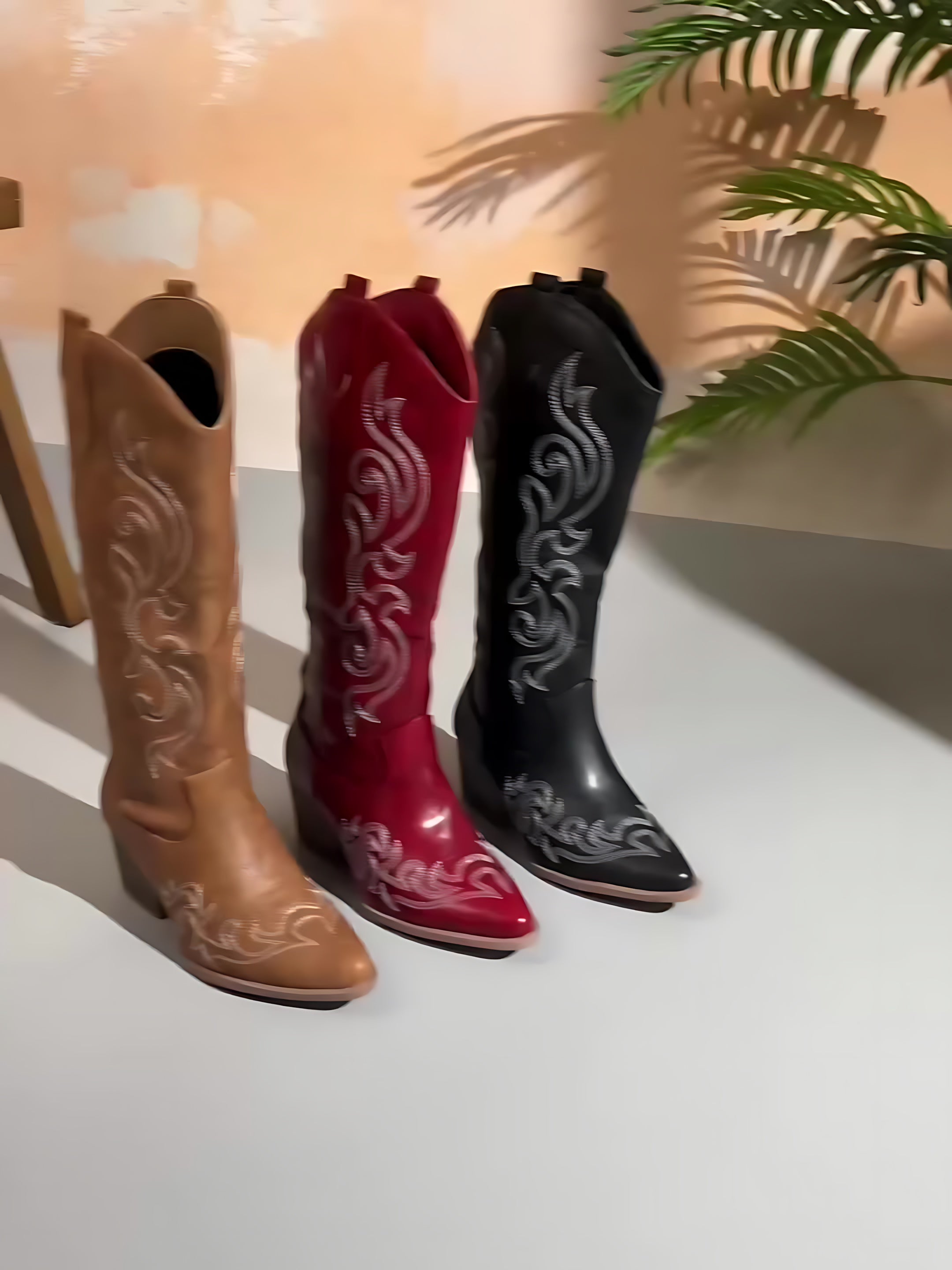 Phoebe – Embroidered Knee High Western Boots