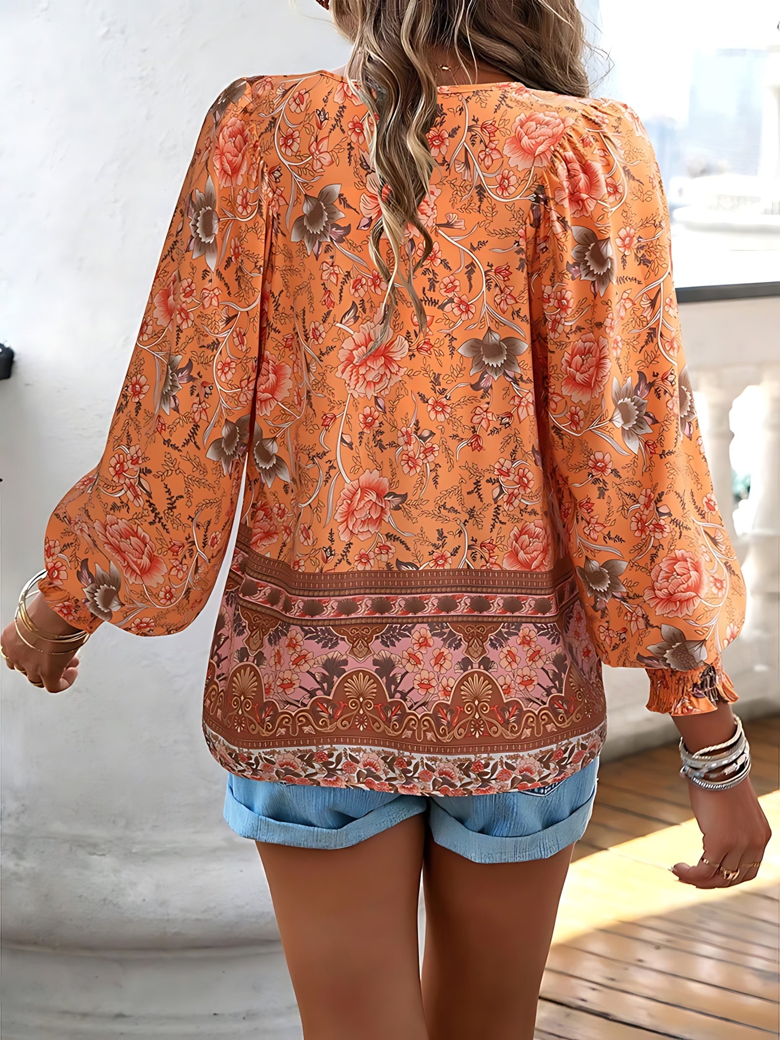 Phoebe – Floral V Neck Ruffle Blouse
