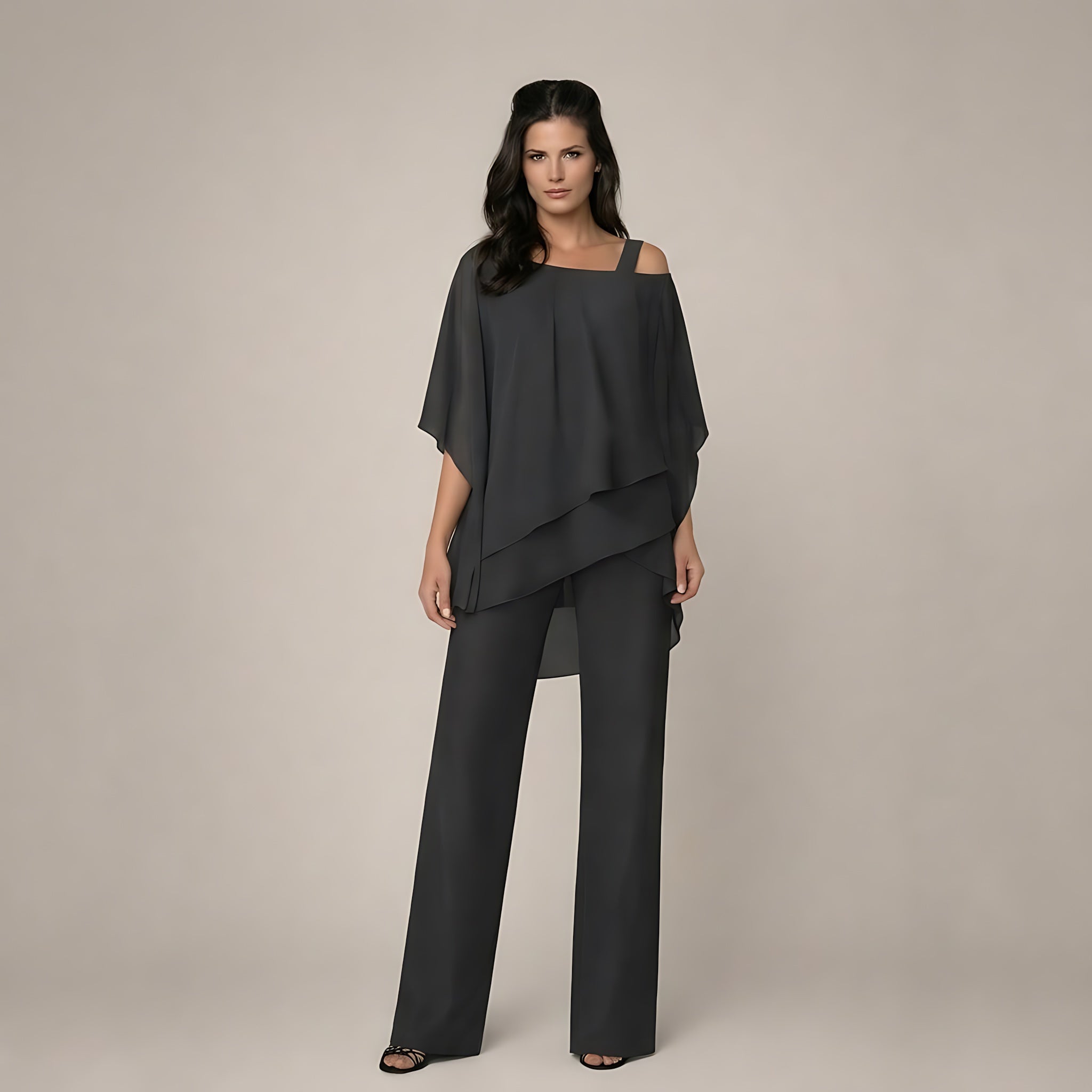 Phoebe – Off Shoulder Asymmetrical Top and Wide Leg Pants Set
