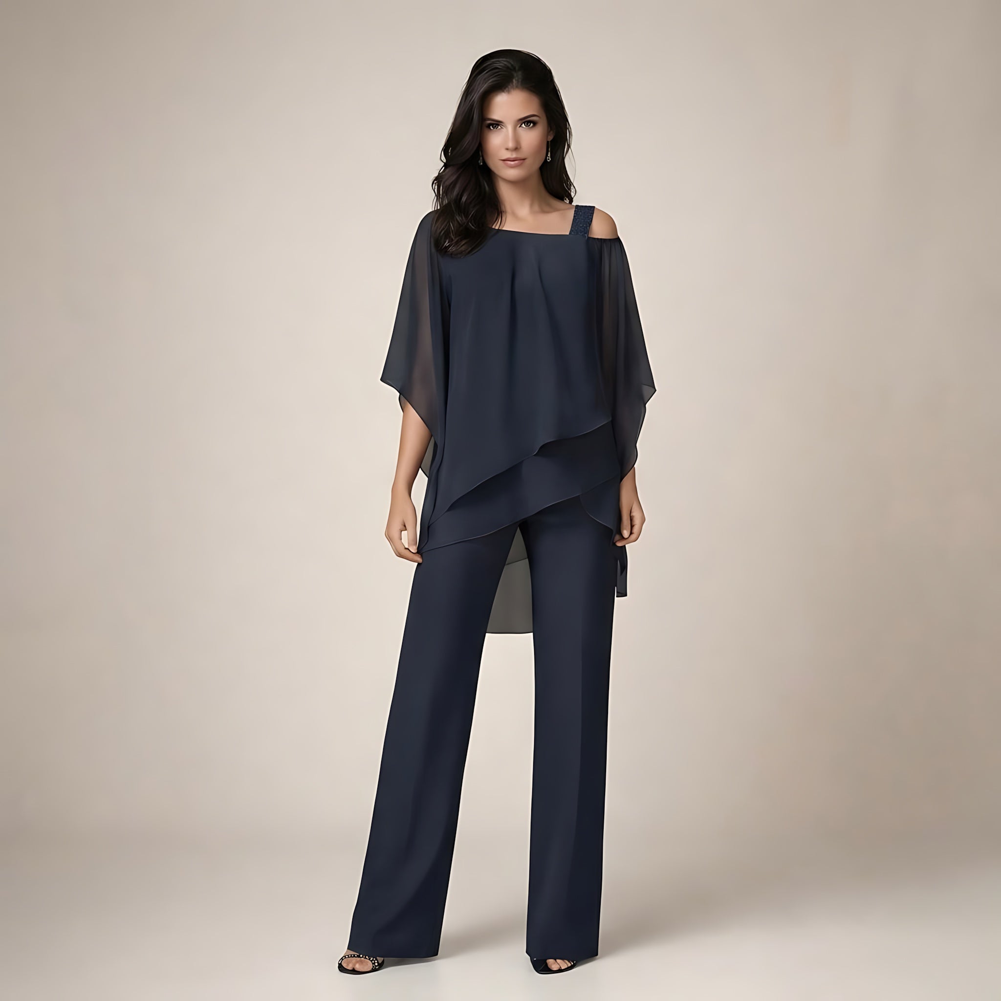 Phoebe – Off Shoulder Asymmetrical Top and Wide Leg Pants Set