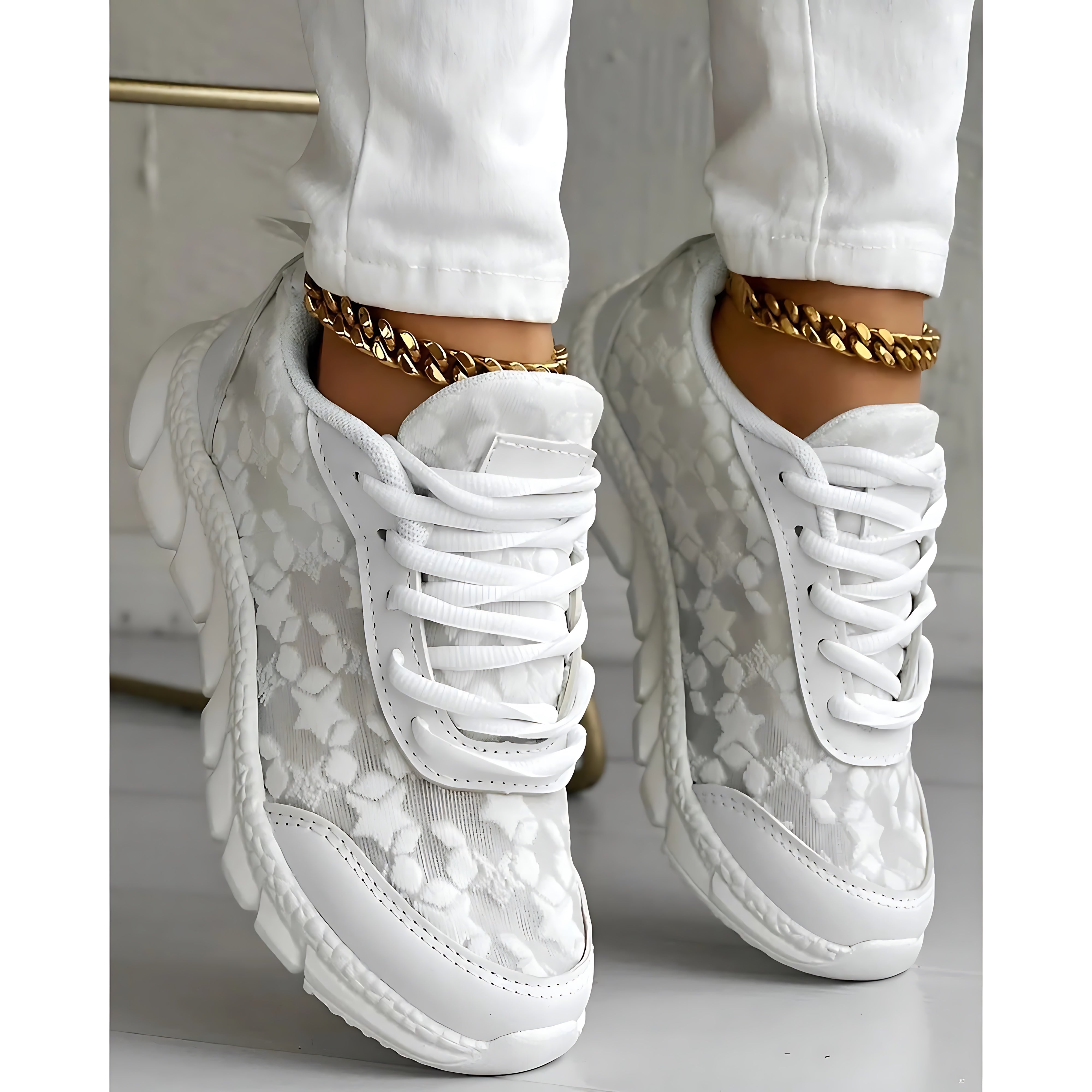 Priscilla – Textured Lace Up Platform Sneakers