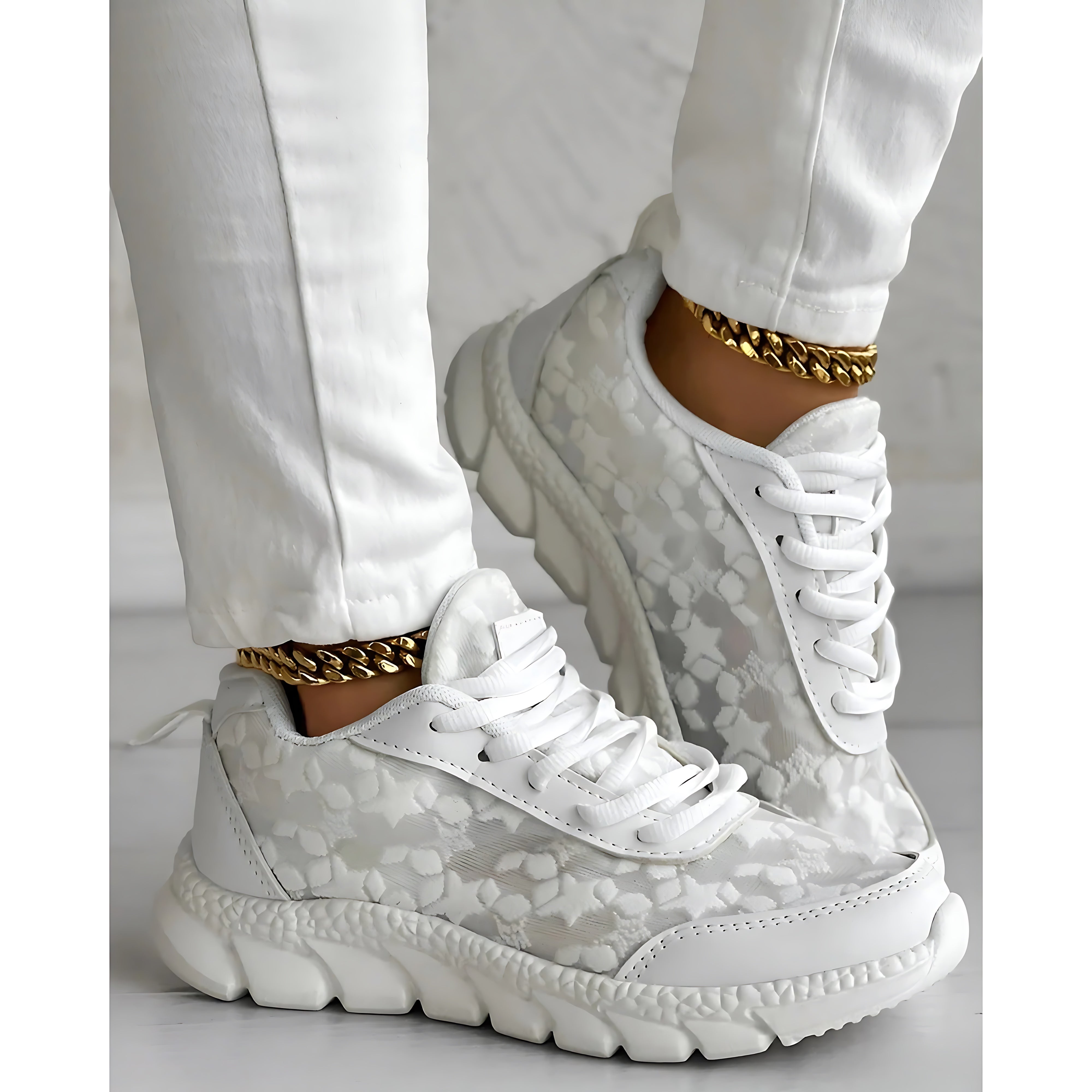 Priscilla – Textured Lace Up Platform Sneakers