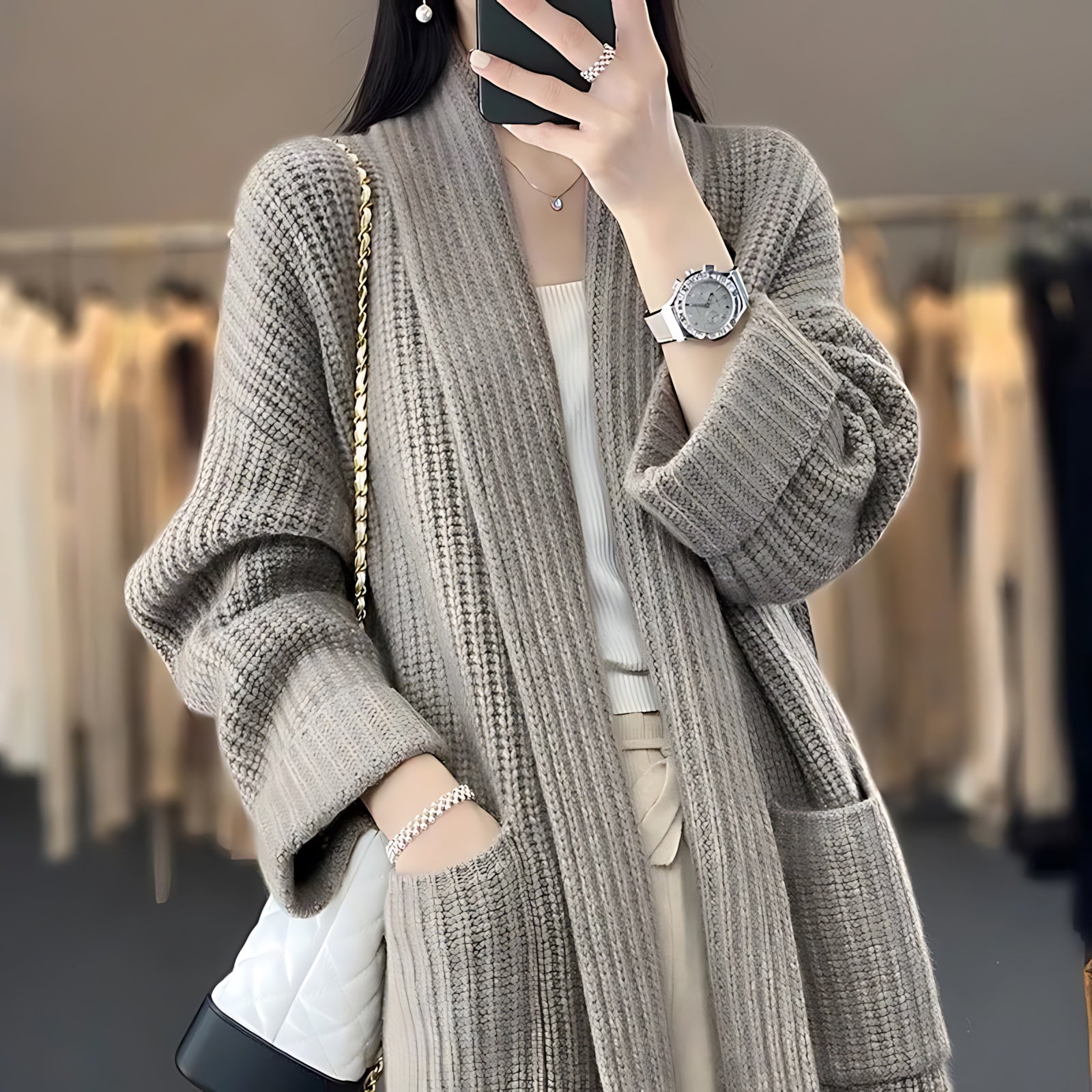 Quinn – Ribbed Knit Open Front Cardigan
