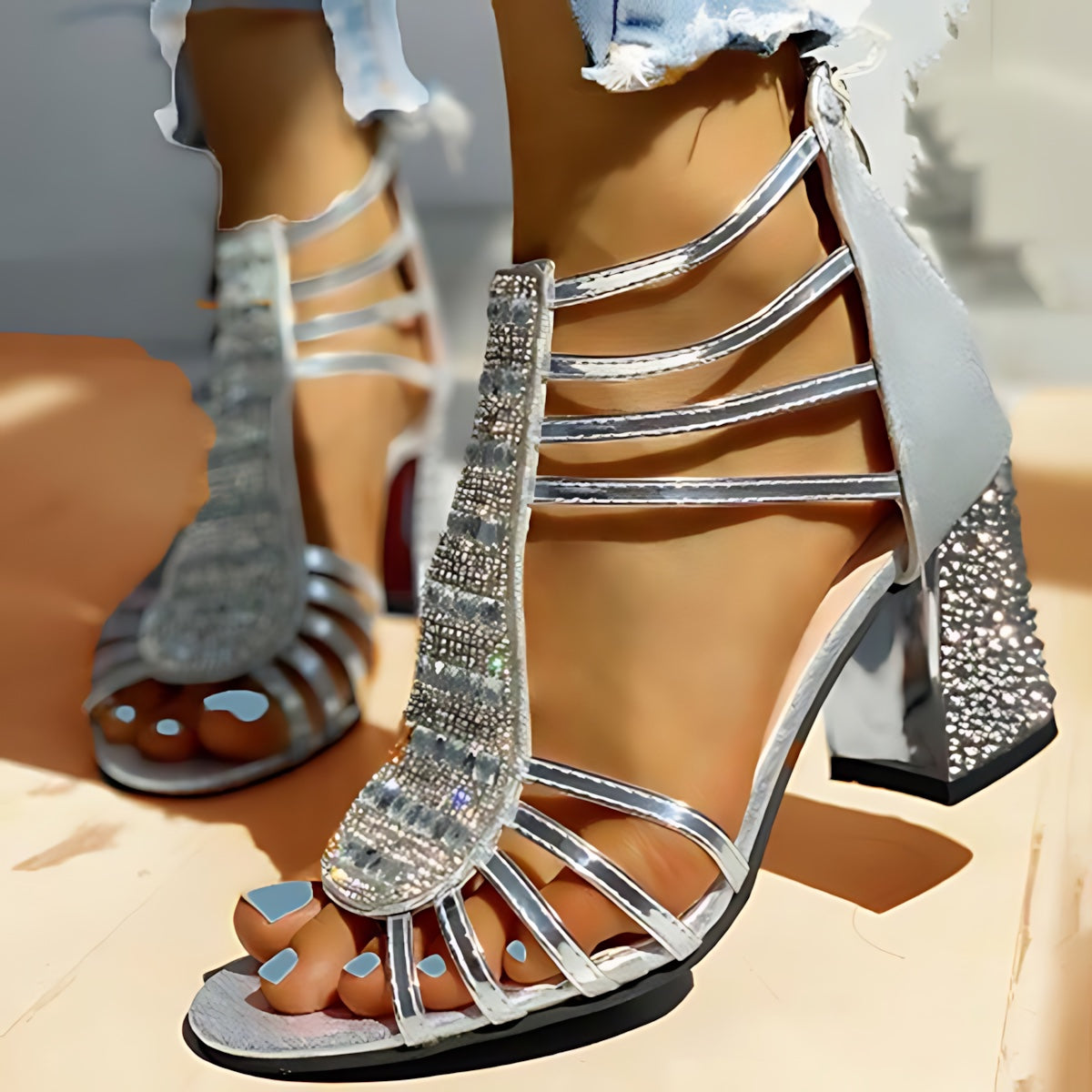 Reagen – Striped Gladiator Wedge Sandals