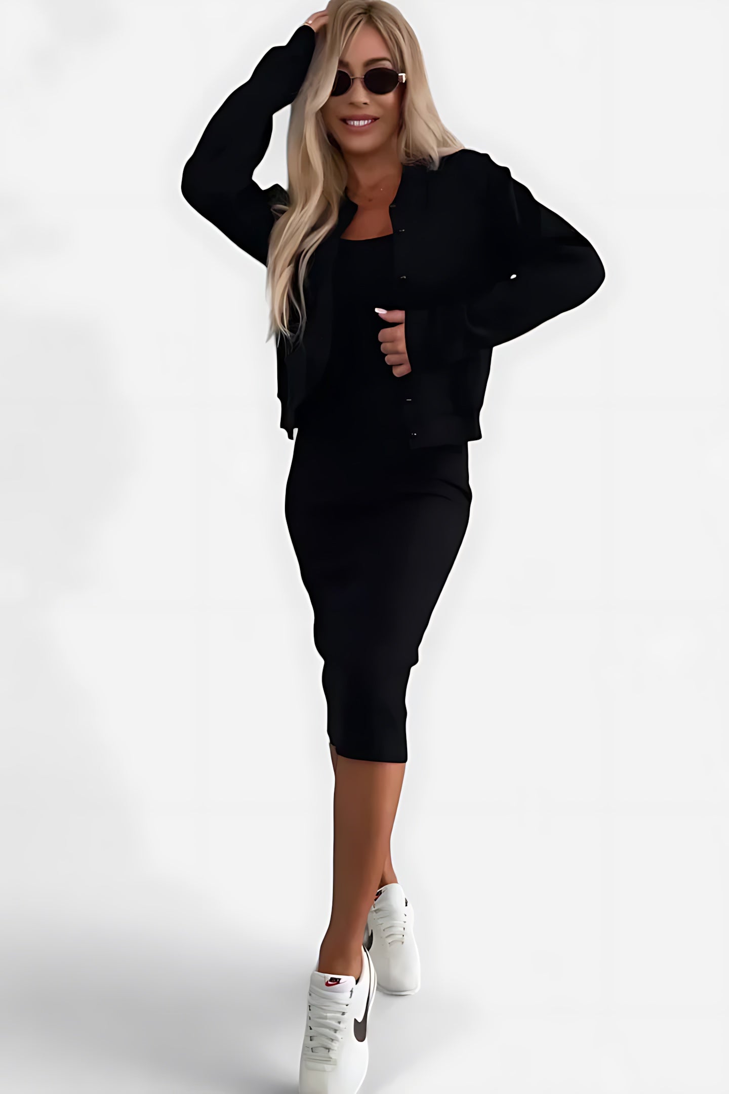 Rebecca – Bodycon Midi Dress and Button Up Cardigan Set