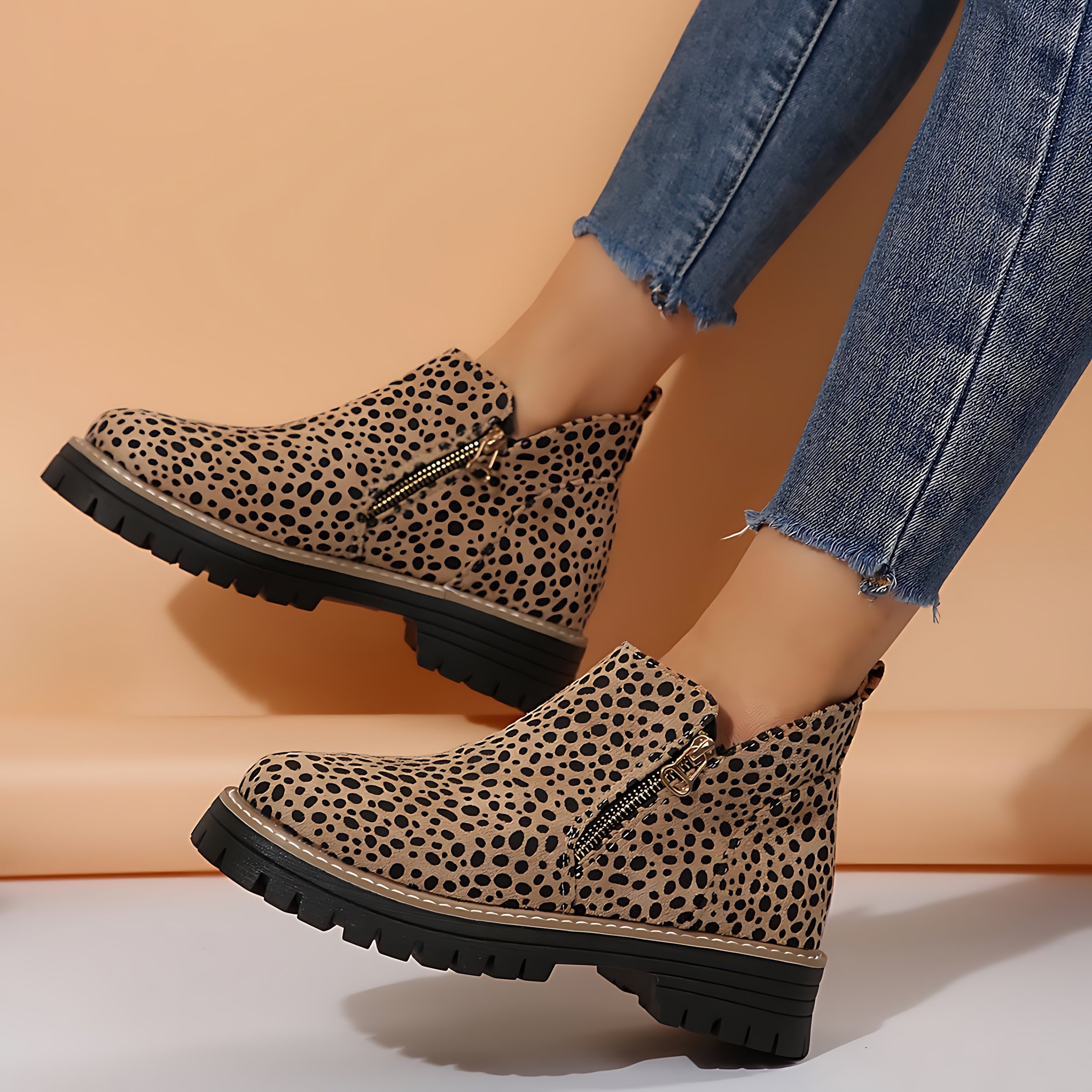 Rebecca – Leopard Print Lace Up Ankle Boots