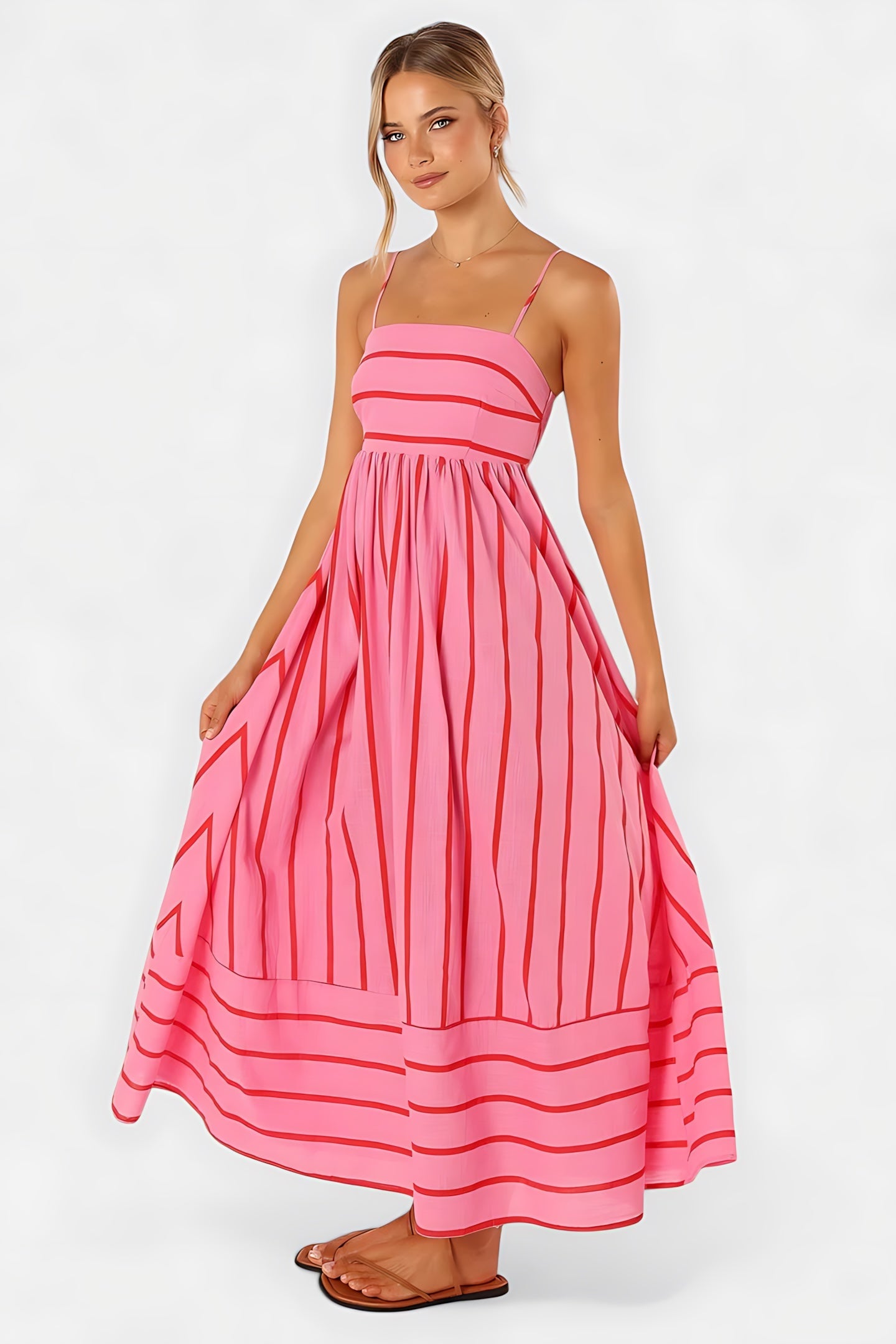 Rebecca – Striped Square Neck Summer Maxi Dress