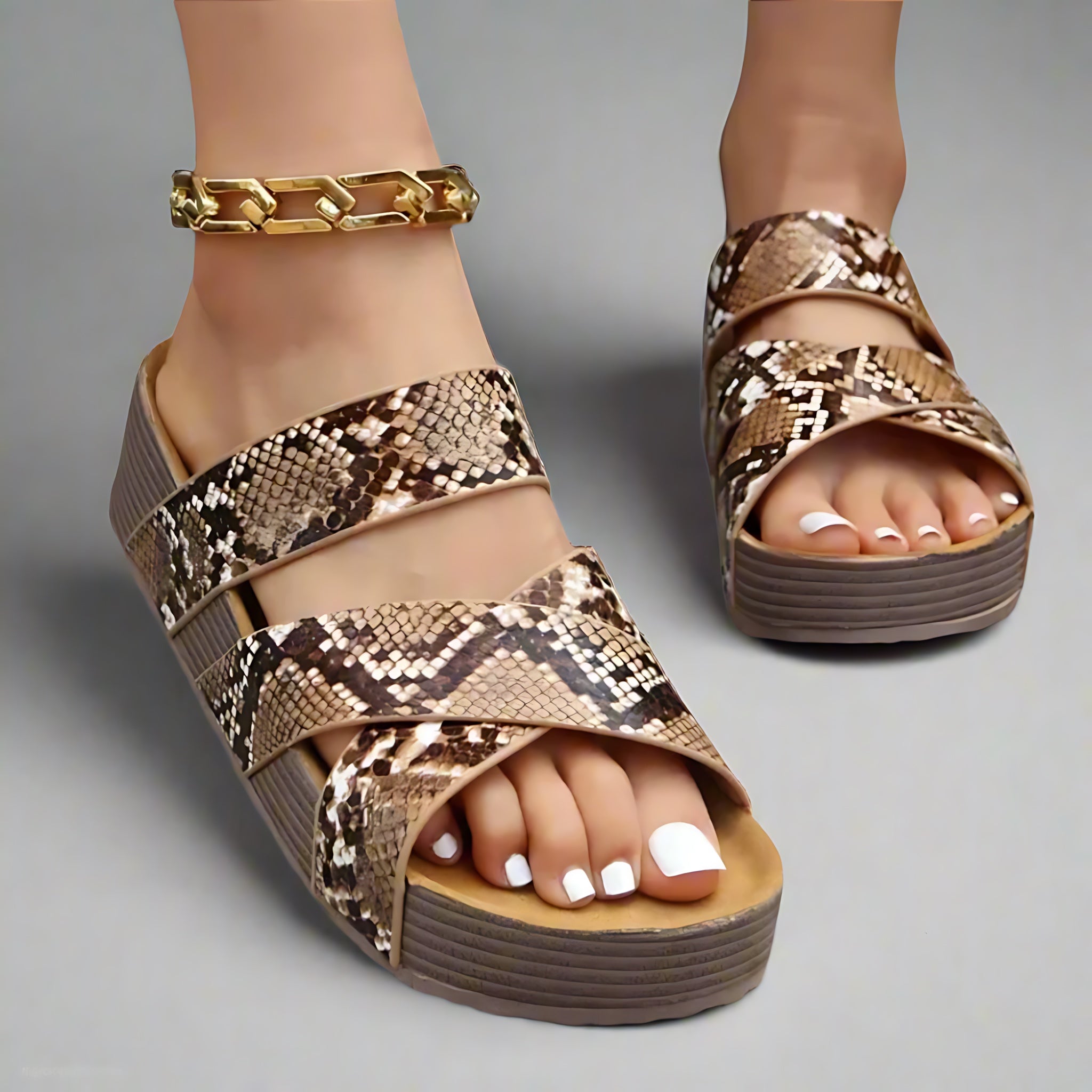 Rebecca – Woven Strappy Low Wedge Sandals