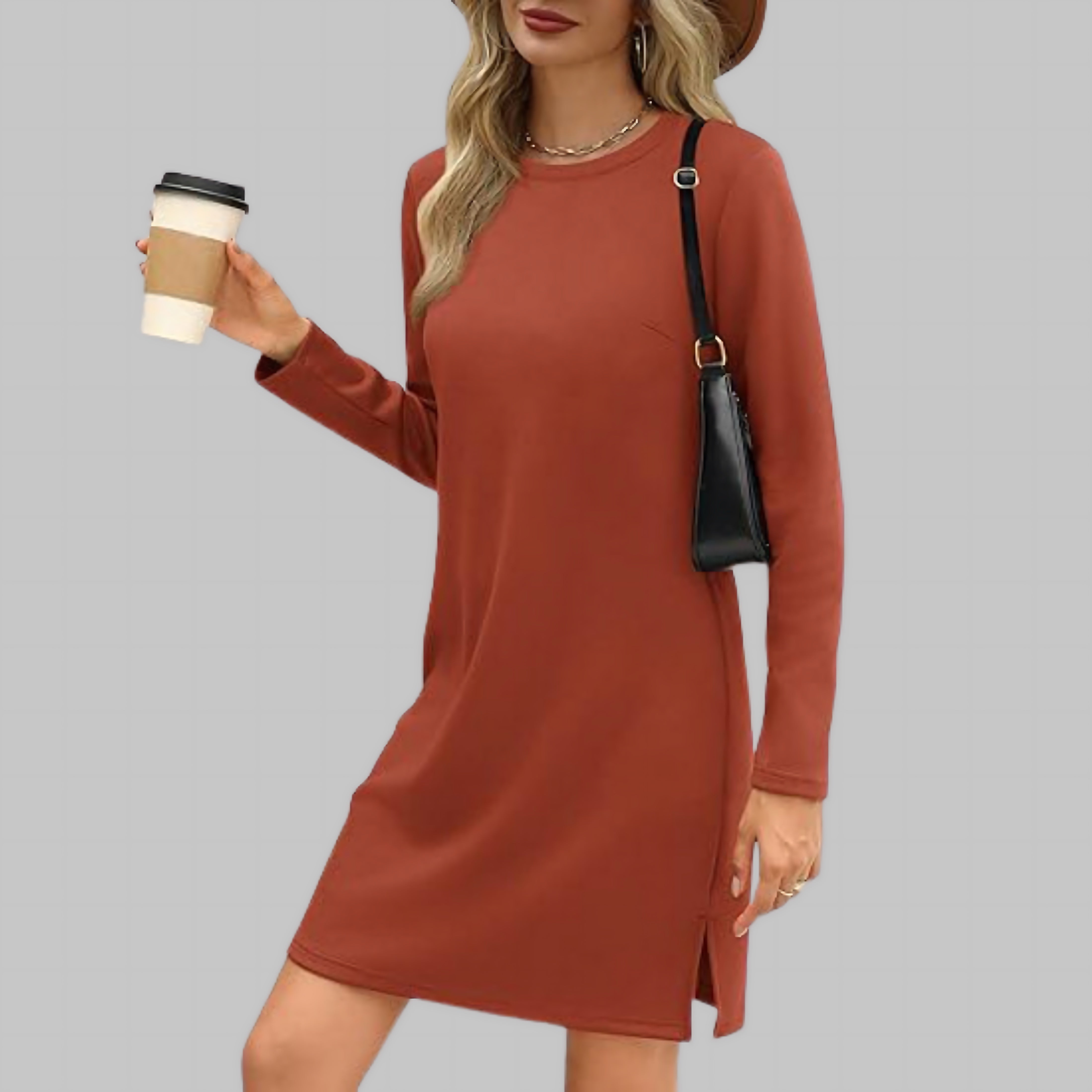 Renata – Long Sleeve Crew Neck Shift Dress
