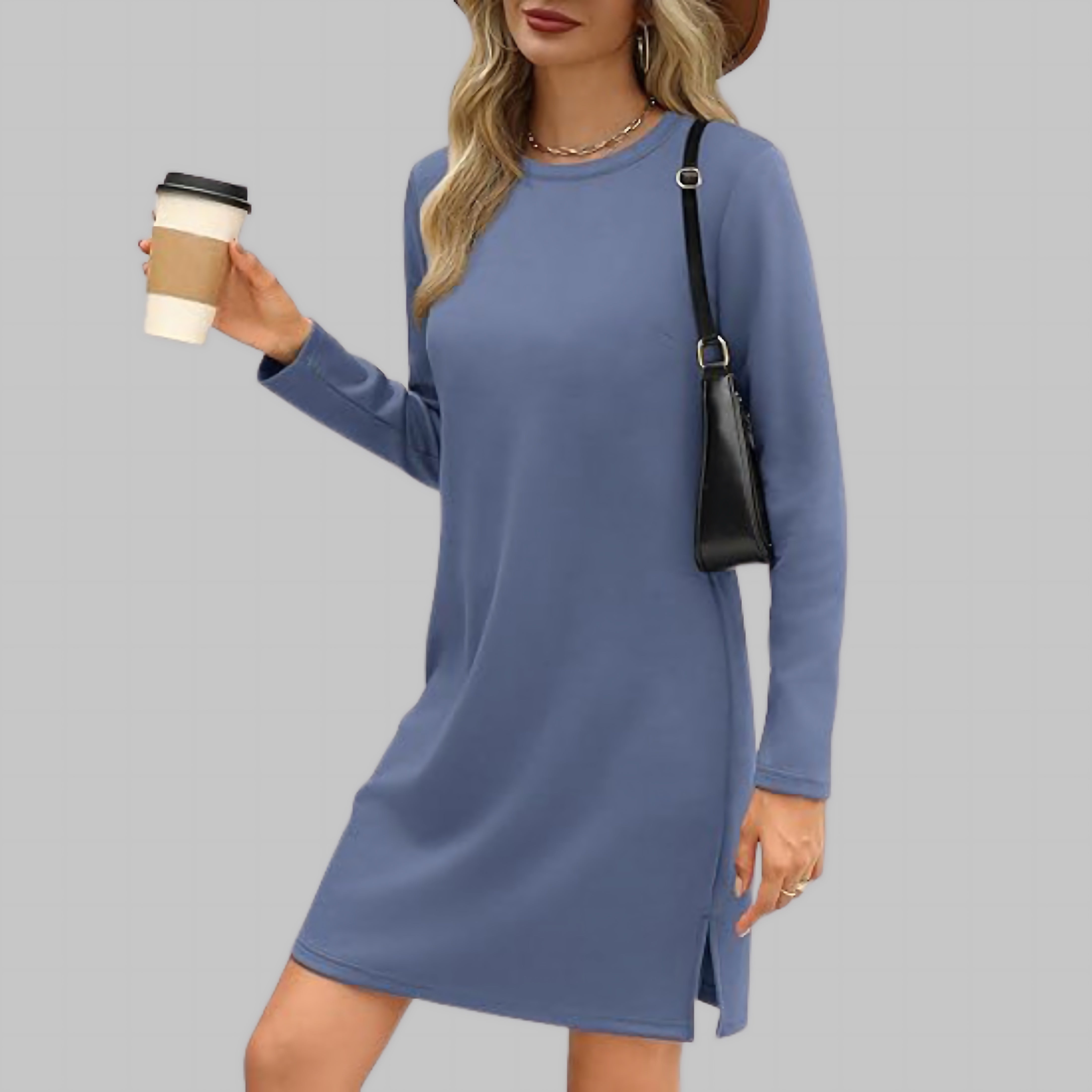 Renata – Long Sleeve Crew Neck Shift Dress