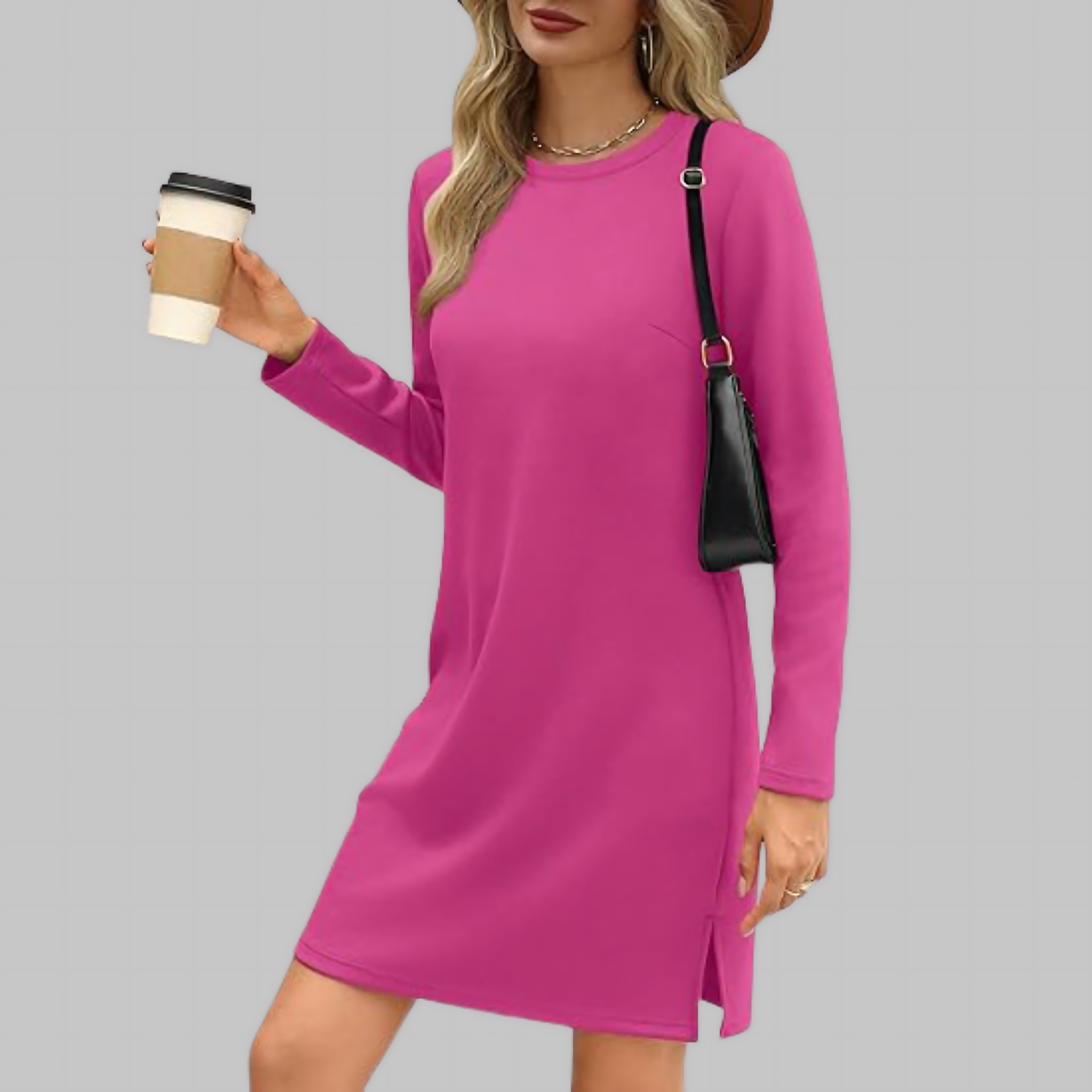 Renata – Long Sleeve Crew Neck Shift Dress