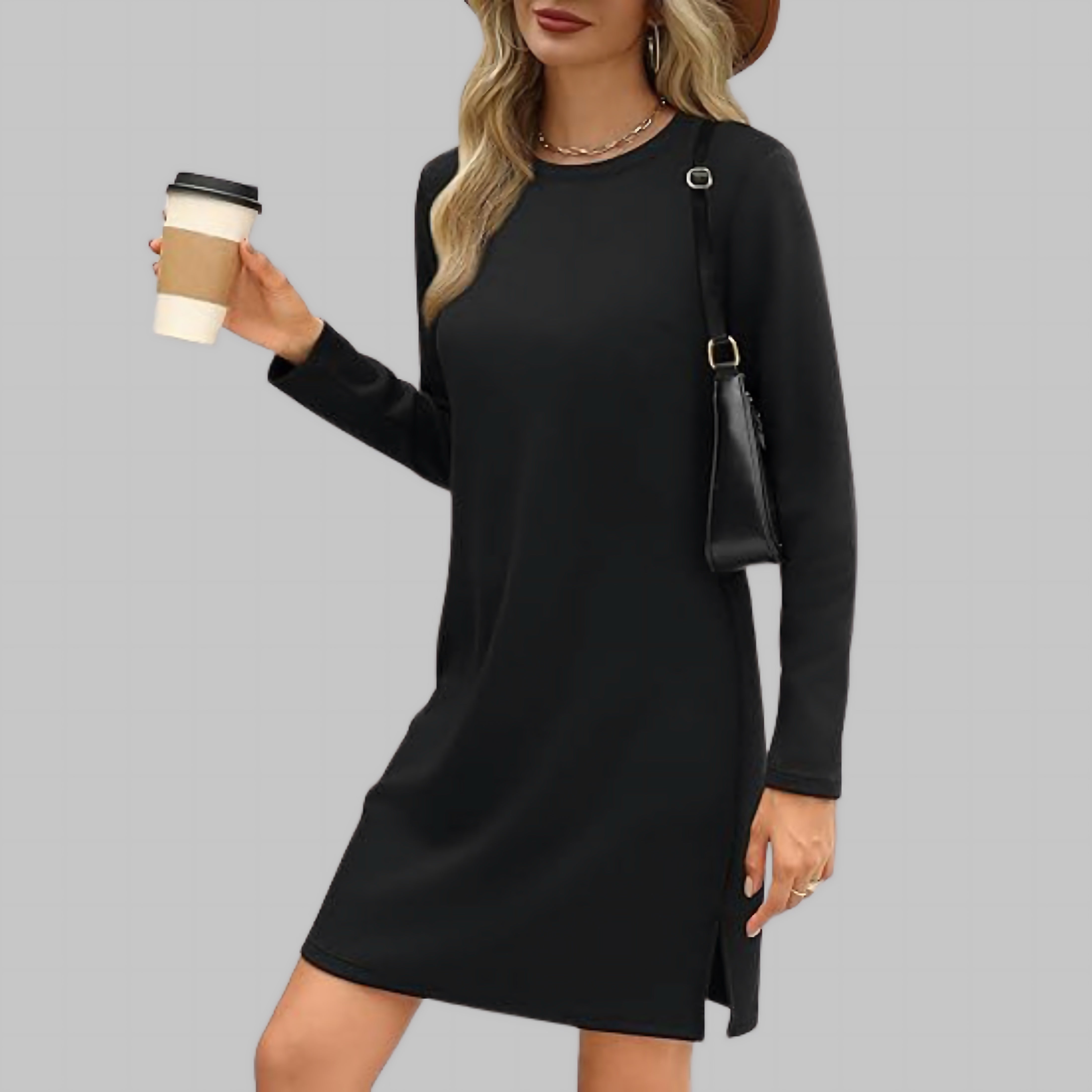 Renata – Long Sleeve Crew Neck Shift Dress