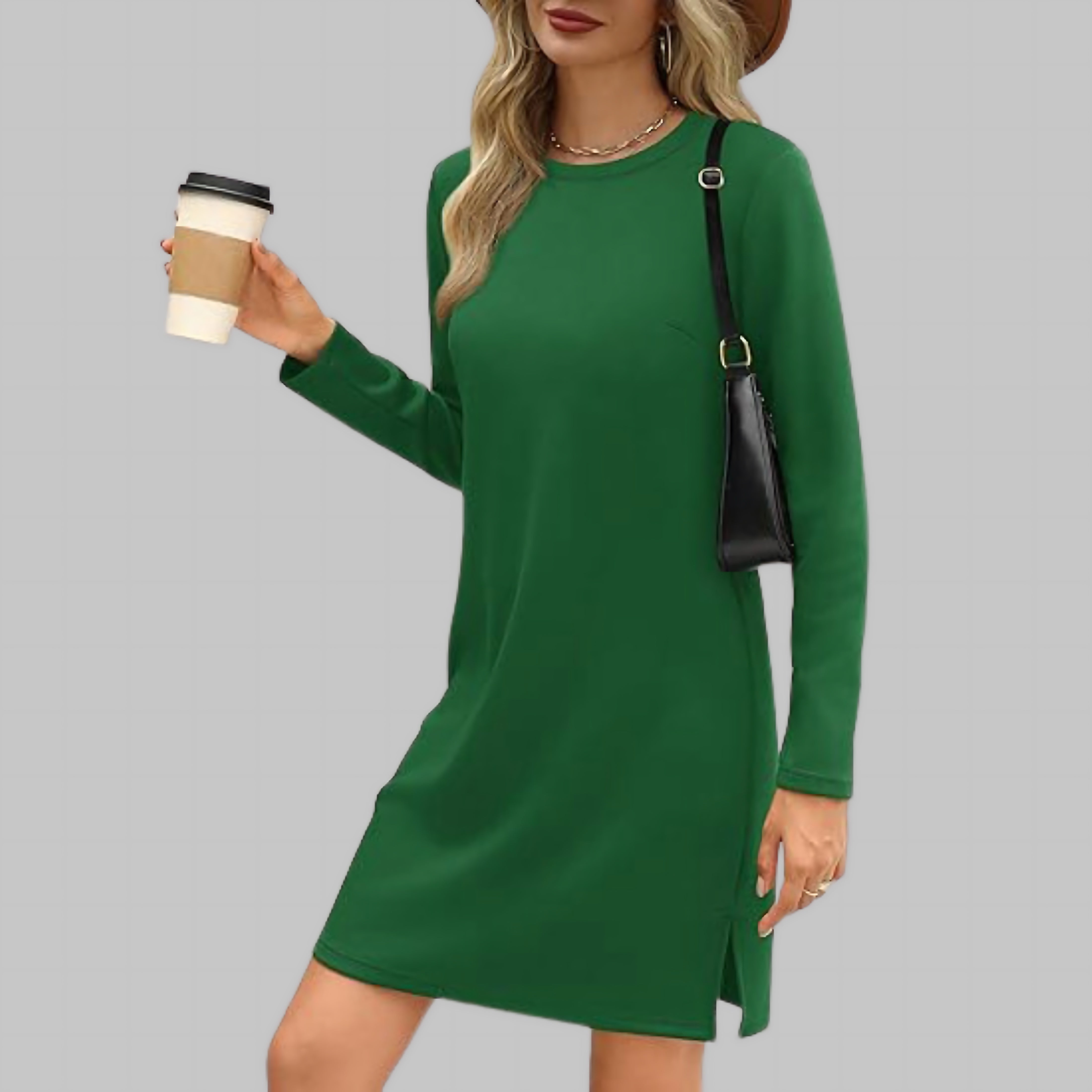 Renata – Long Sleeve Crew Neck Shift Dress