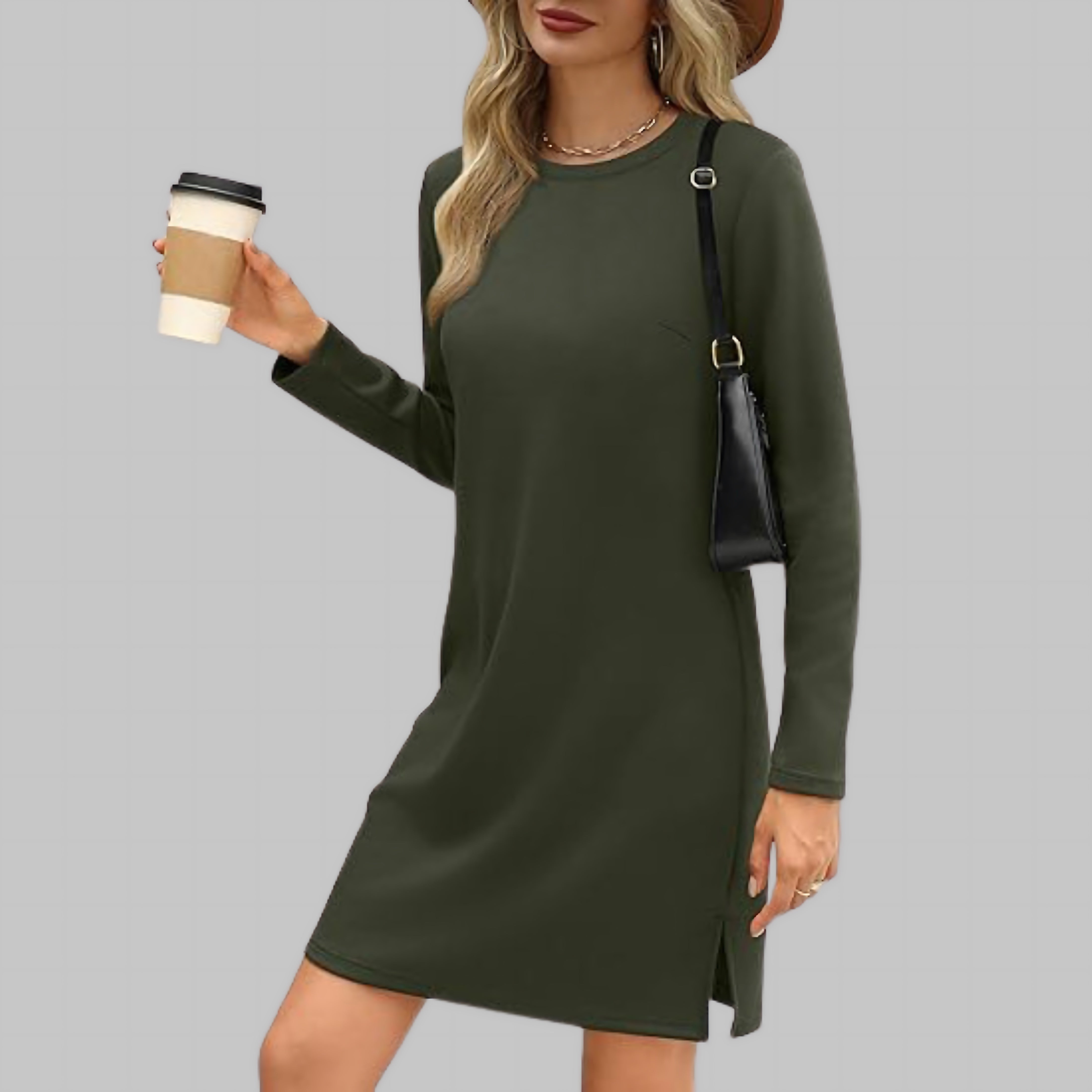 Renata – Long Sleeve Crew Neck Shift Dress