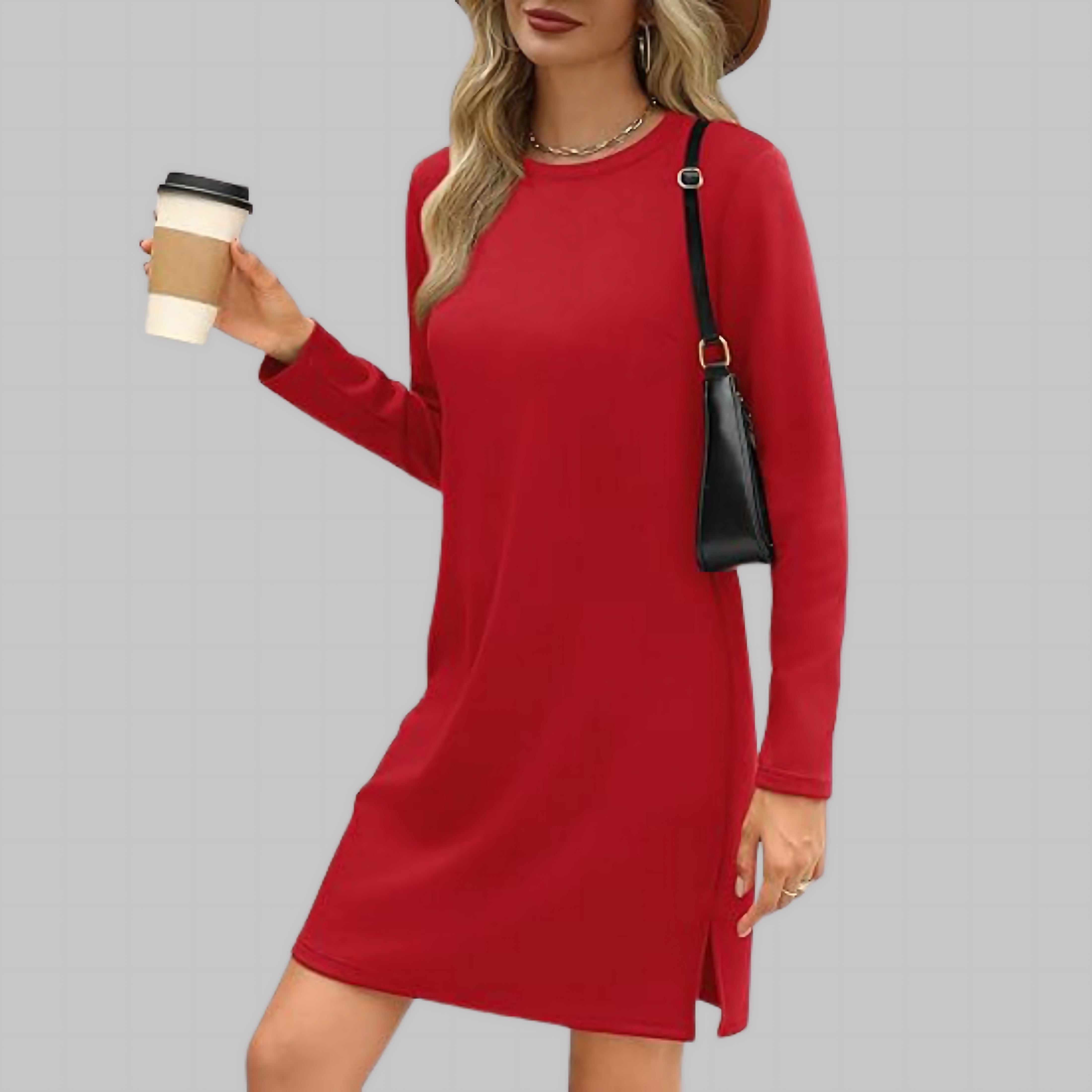 Renata – Long Sleeve Crew Neck Shift Dress