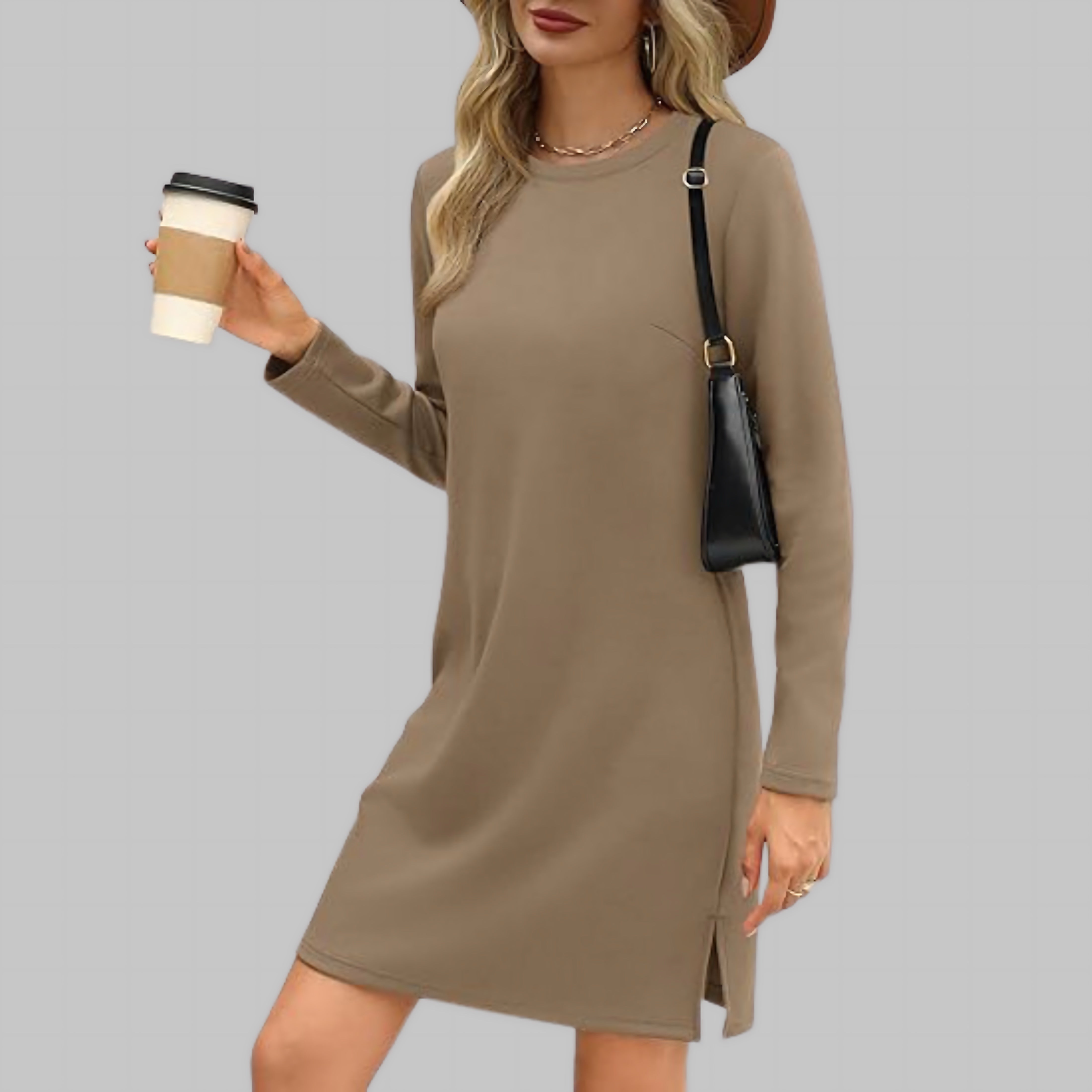 Renata – Long Sleeve Crew Neck Shift Dress