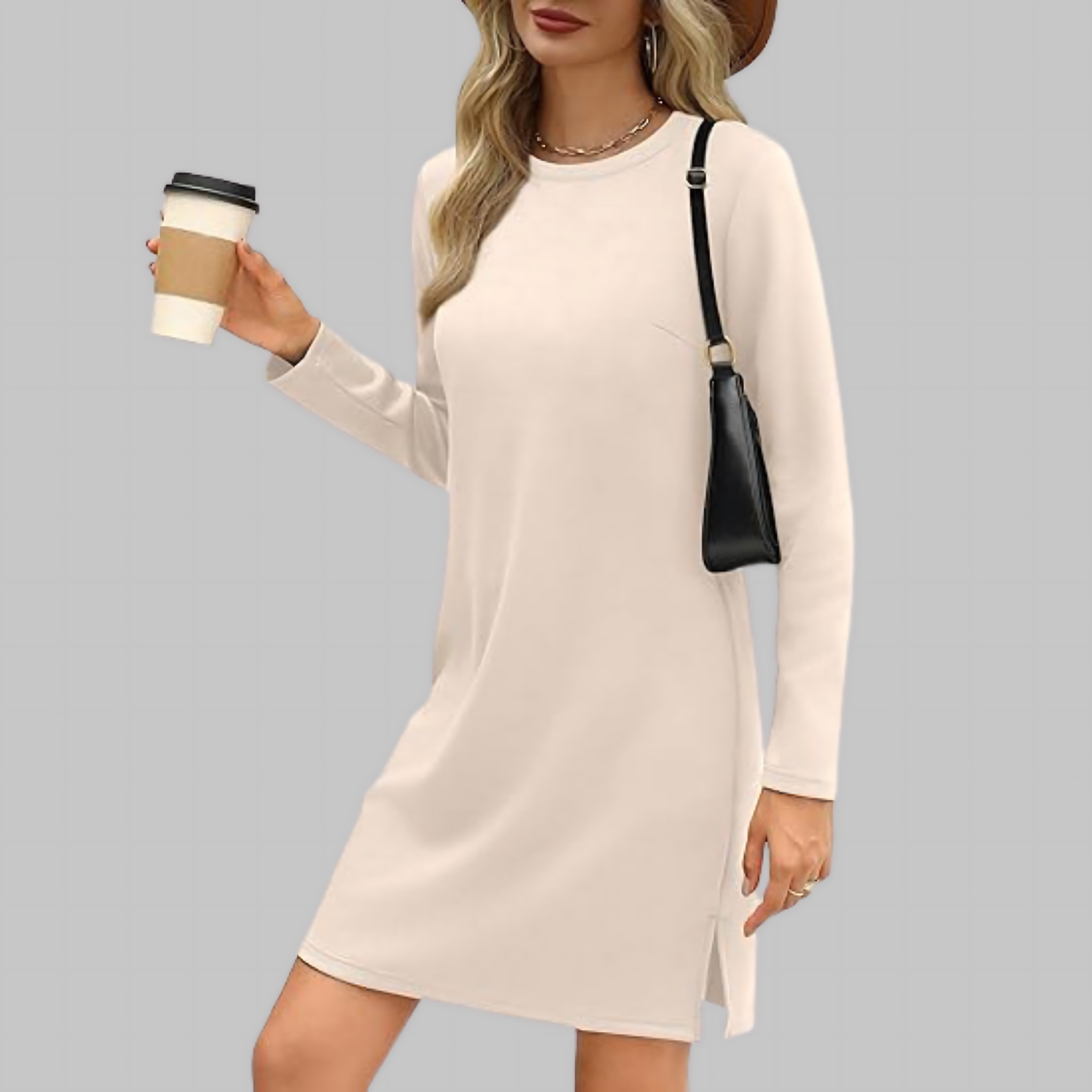 Renata – Long Sleeve Crew Neck Shift Dress