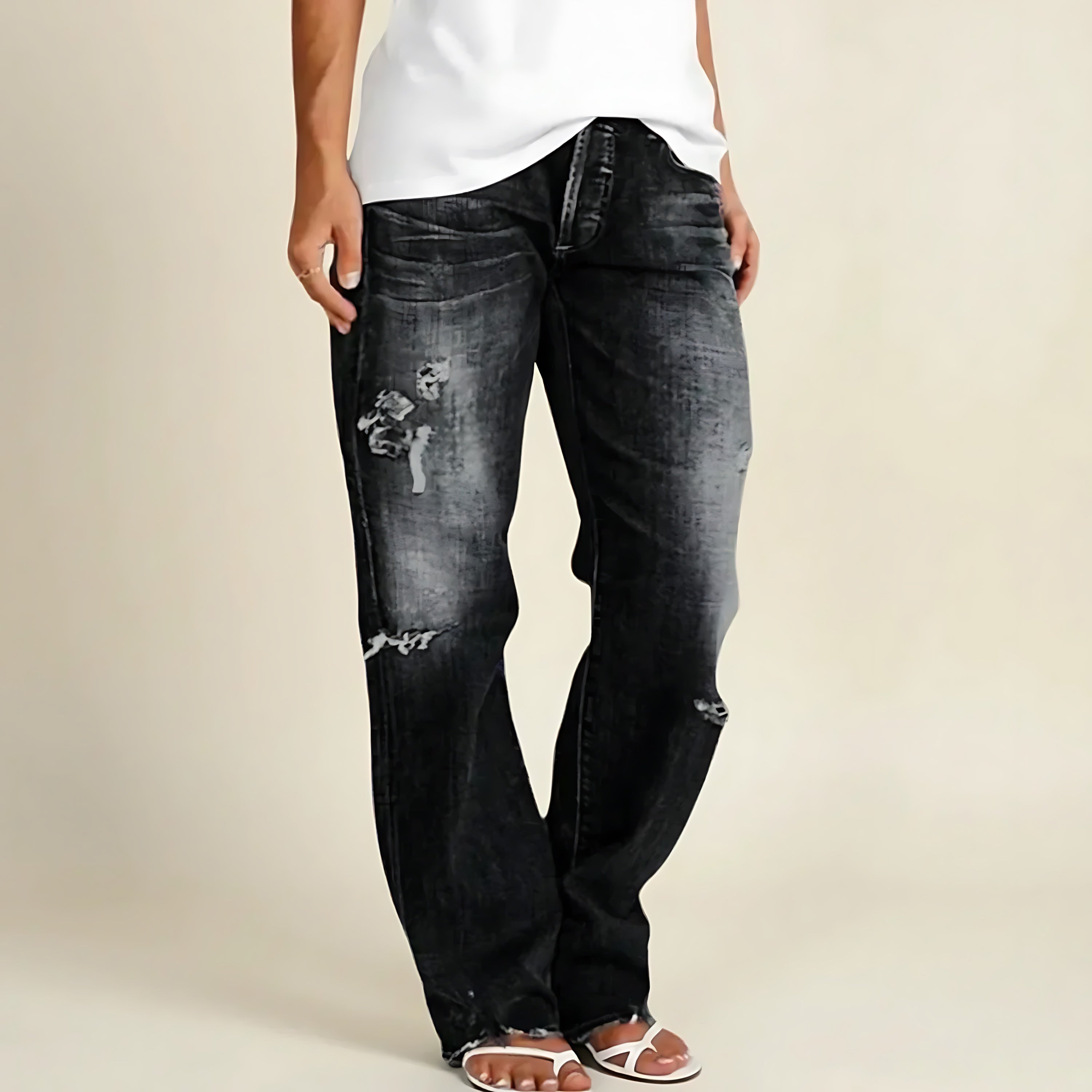 Renata – Ripped High Waist Straight Leg Jeans