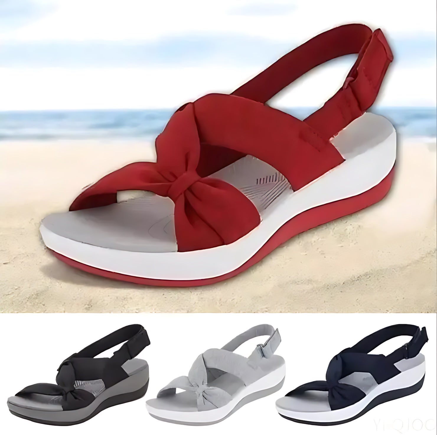 Riley – Bow Knot Slingback Low Wedge Sandals