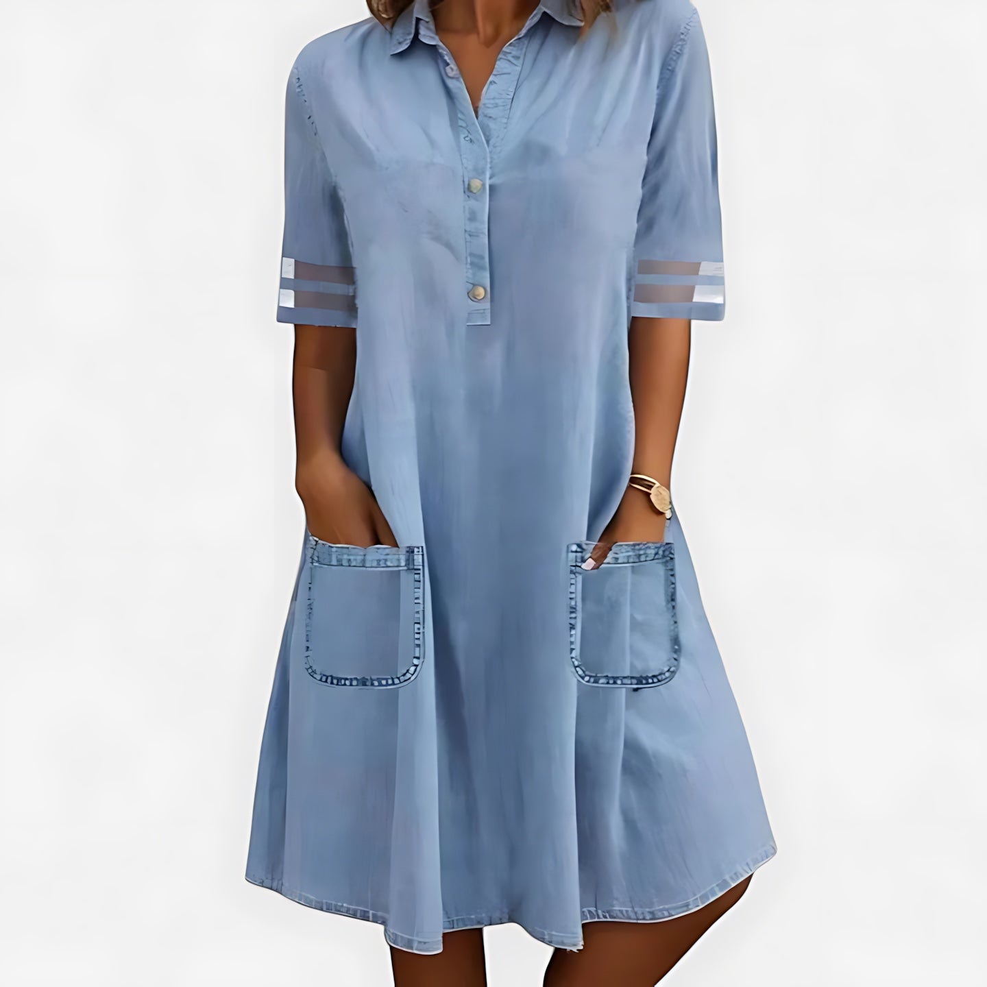 Riley – Denim 3/4 Sleeve Midi Shirt Dress