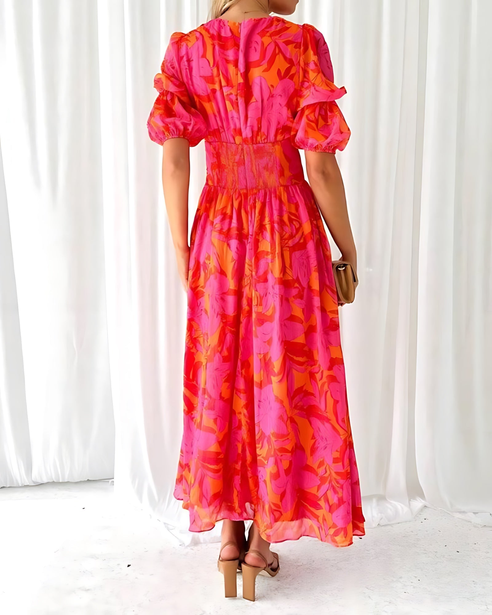 Riley – Floral Print Puff Sleeve Summer Maxi Dress