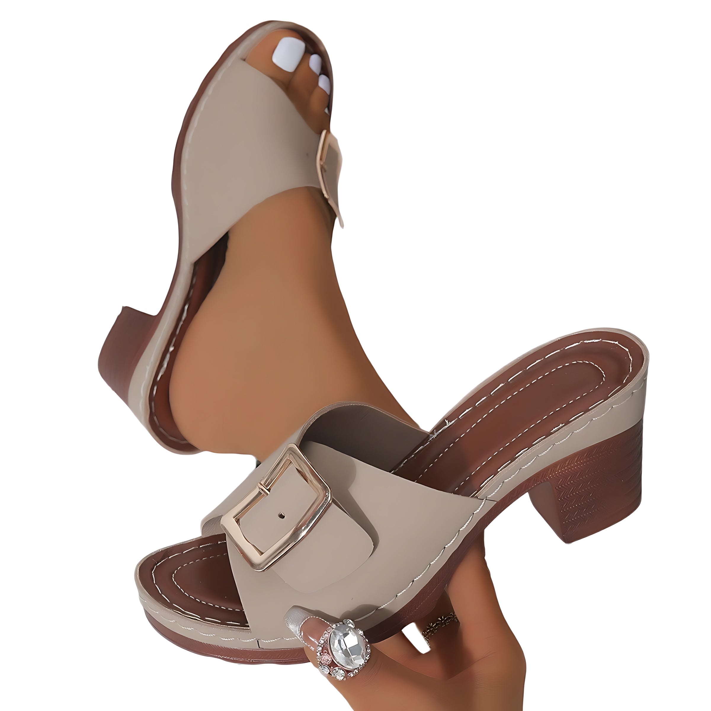Riley – Open Toe Block Heel Mules