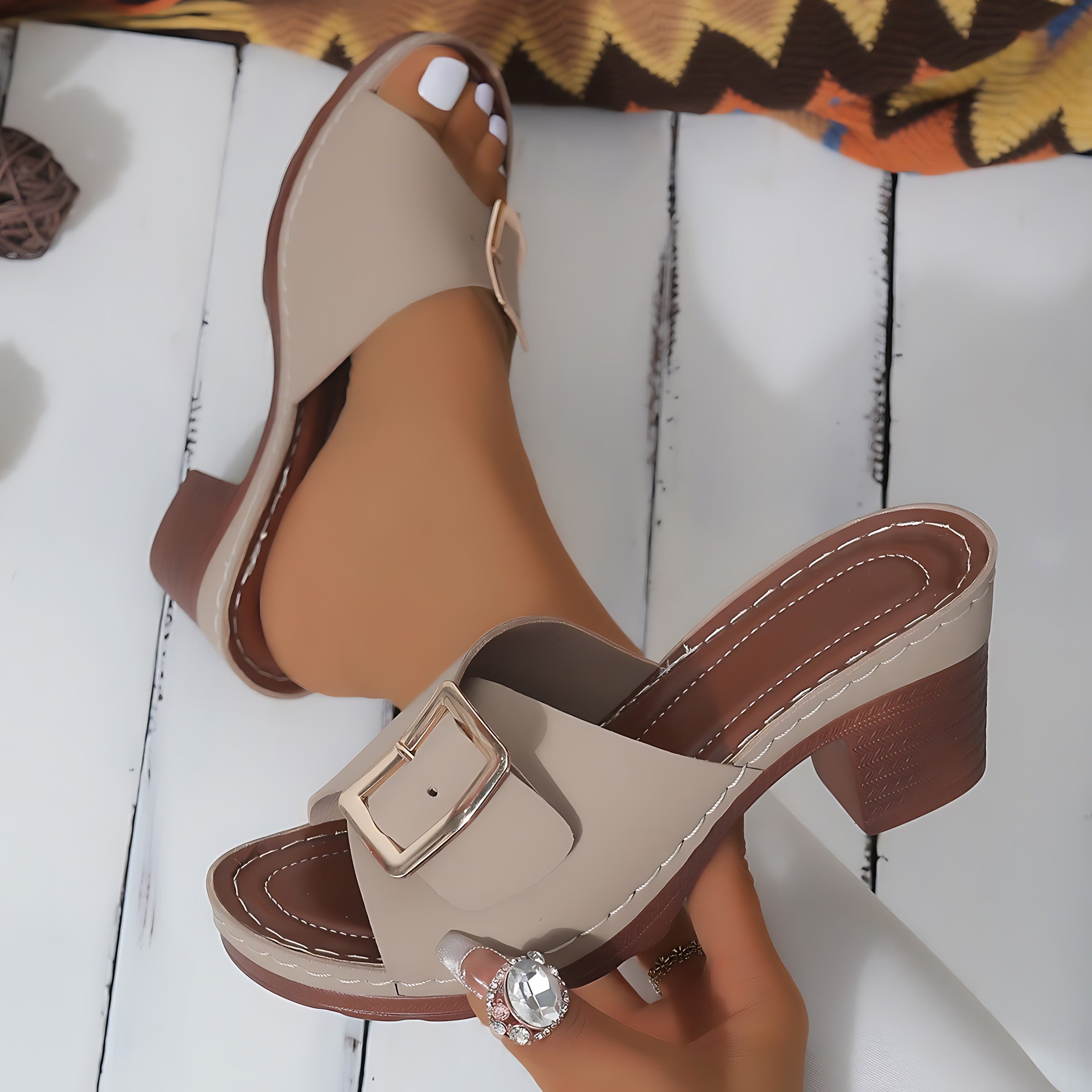 Riley – Open Toe Block Heel Mules