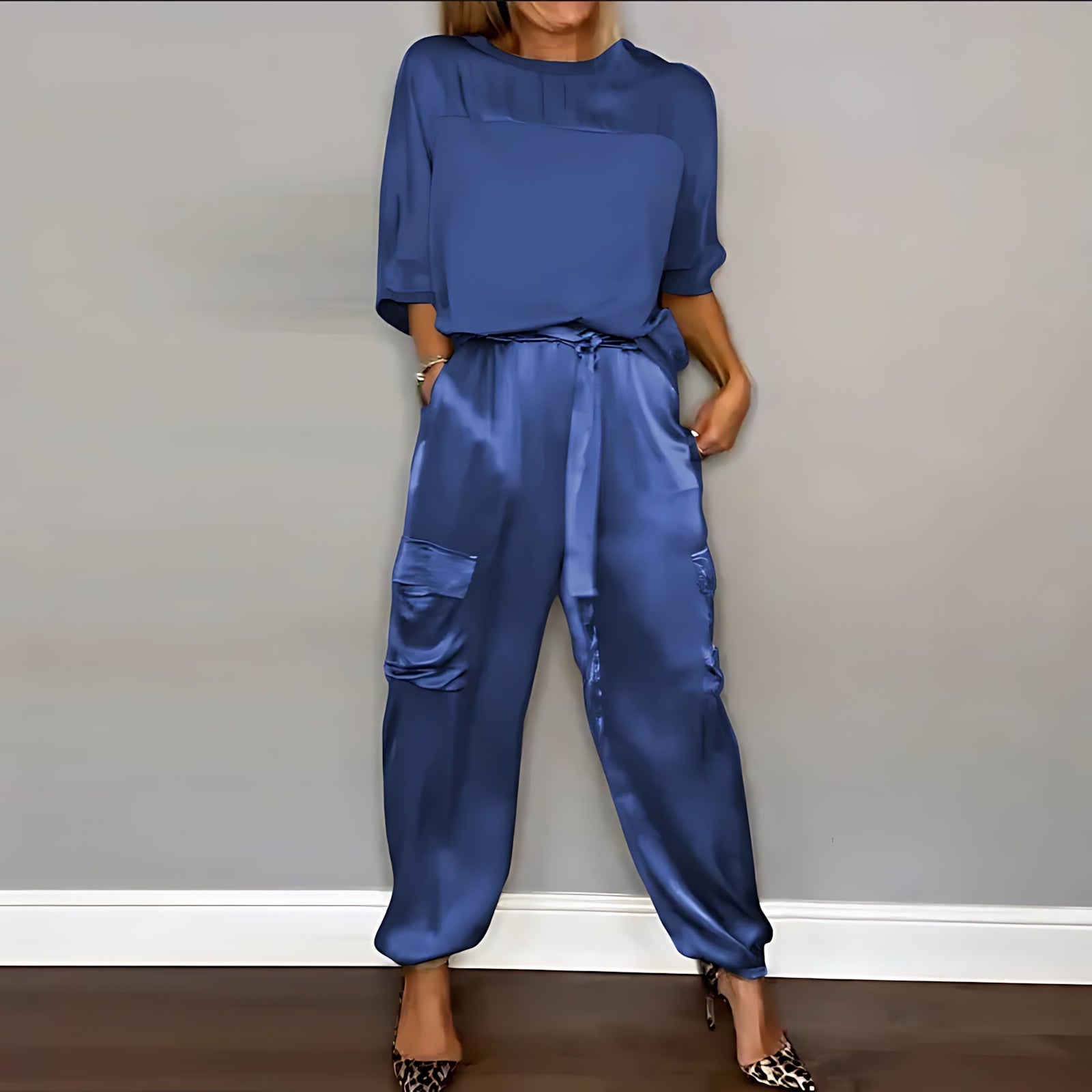 Riley – Satin Long Sleeve Top And Jogger Pants Set