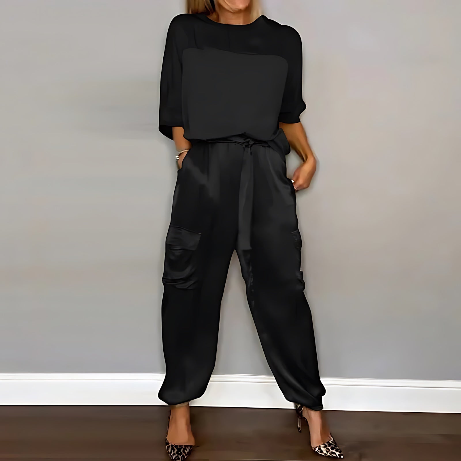 Riley – Satin Long Sleeve Top And Jogger Pants Set