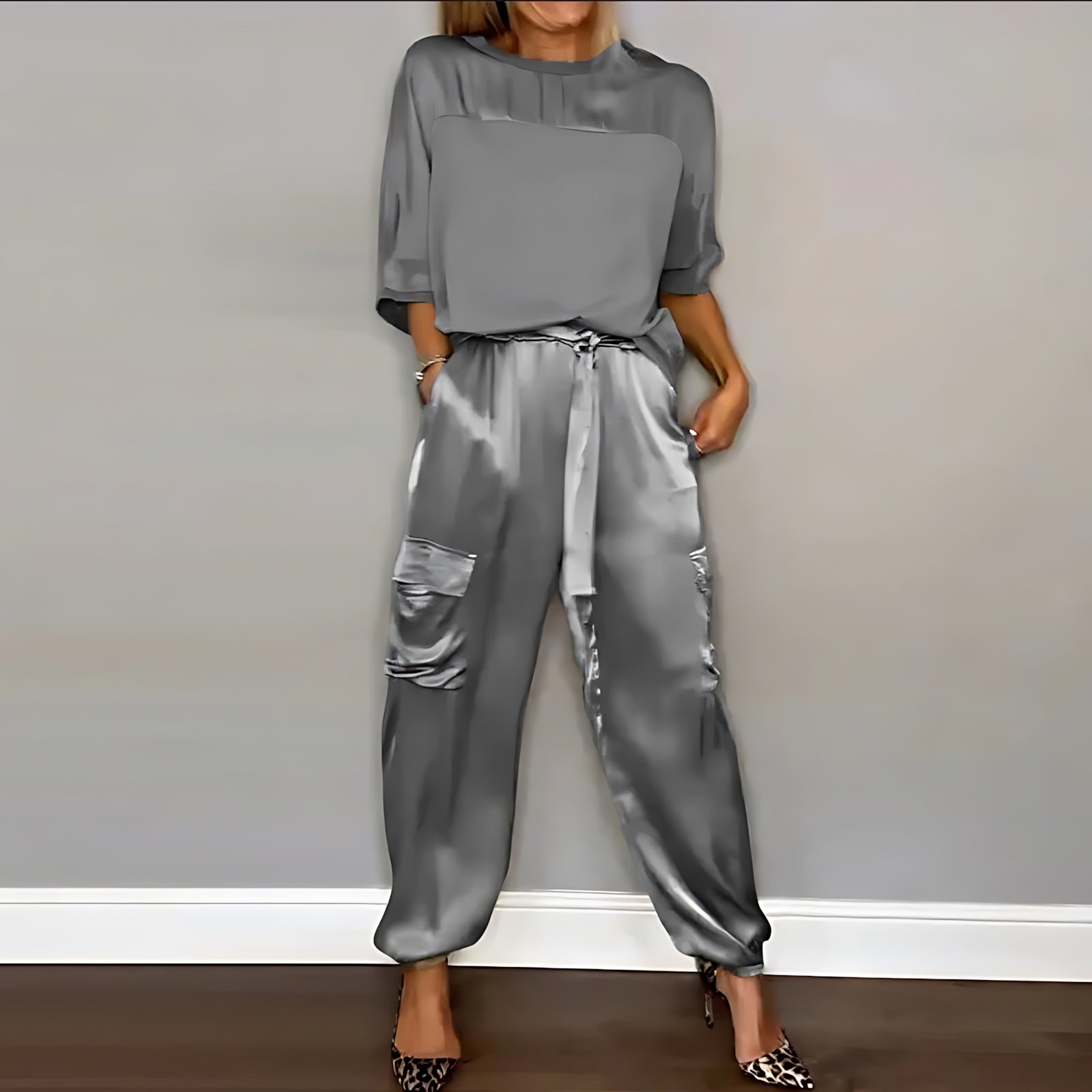 Riley – Satin Long Sleeve Top And Jogger Pants Set
