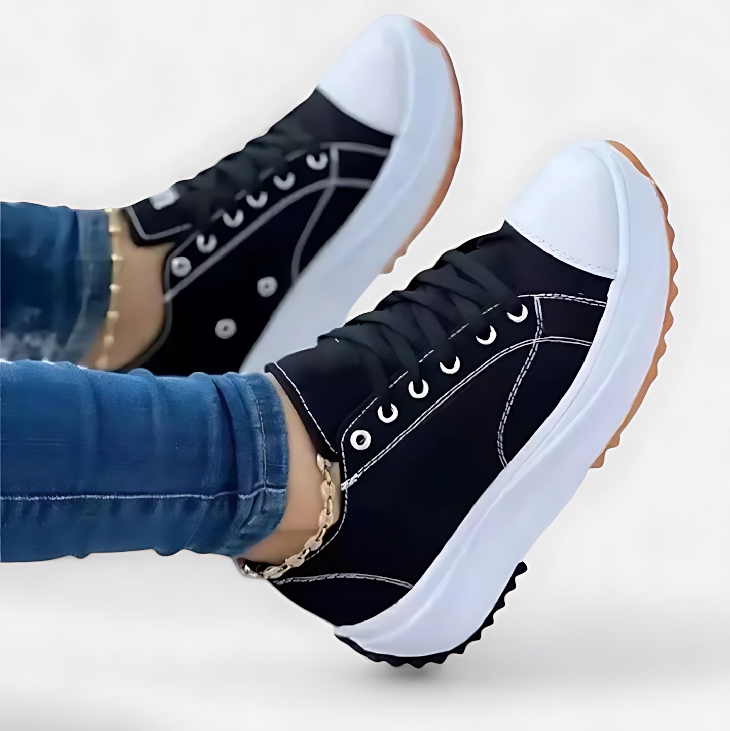 Rosalie – Contrast Stitch Canvas Platform Sneakers