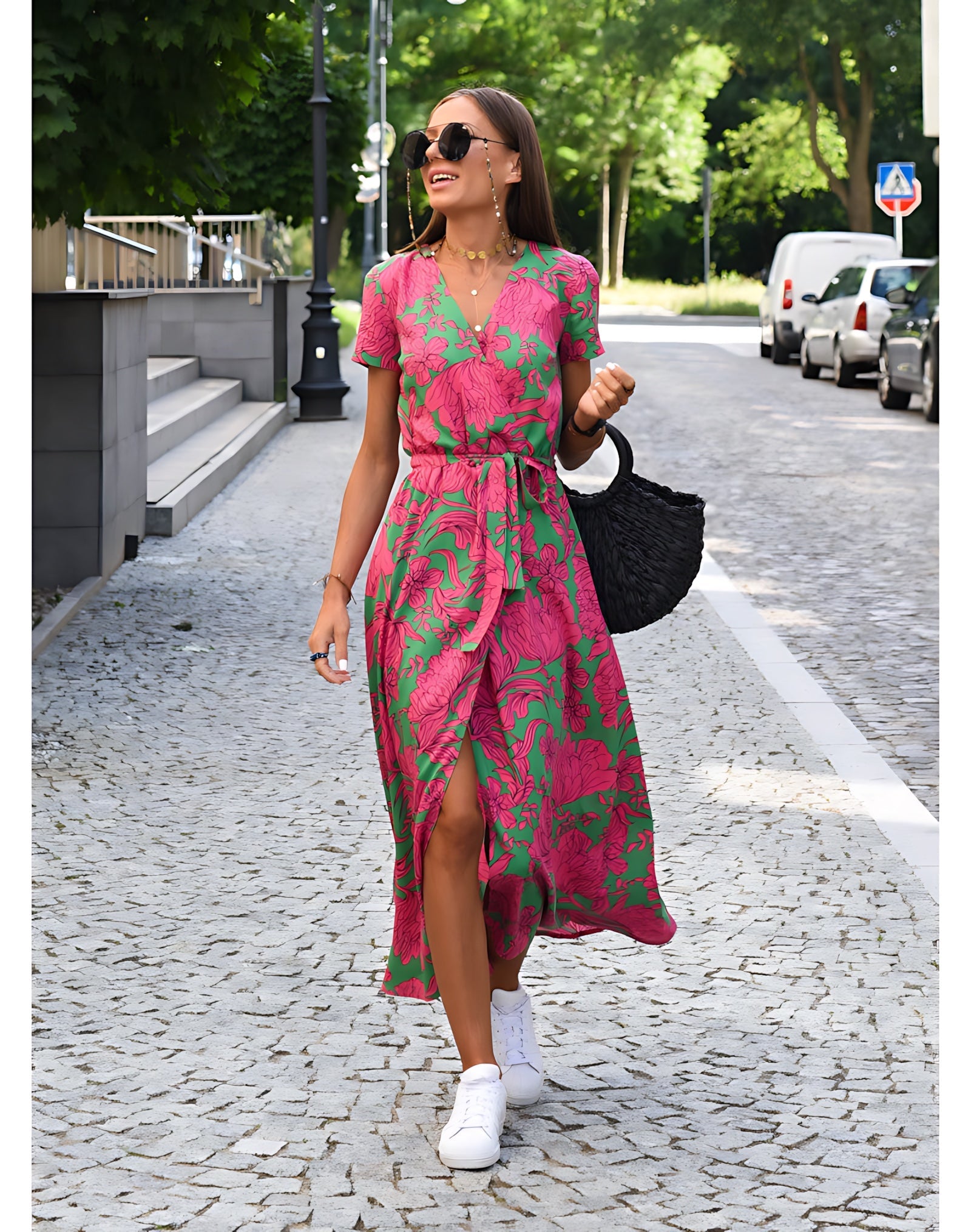 Rosalie – Floral Print Wrap Summer Midi Dress