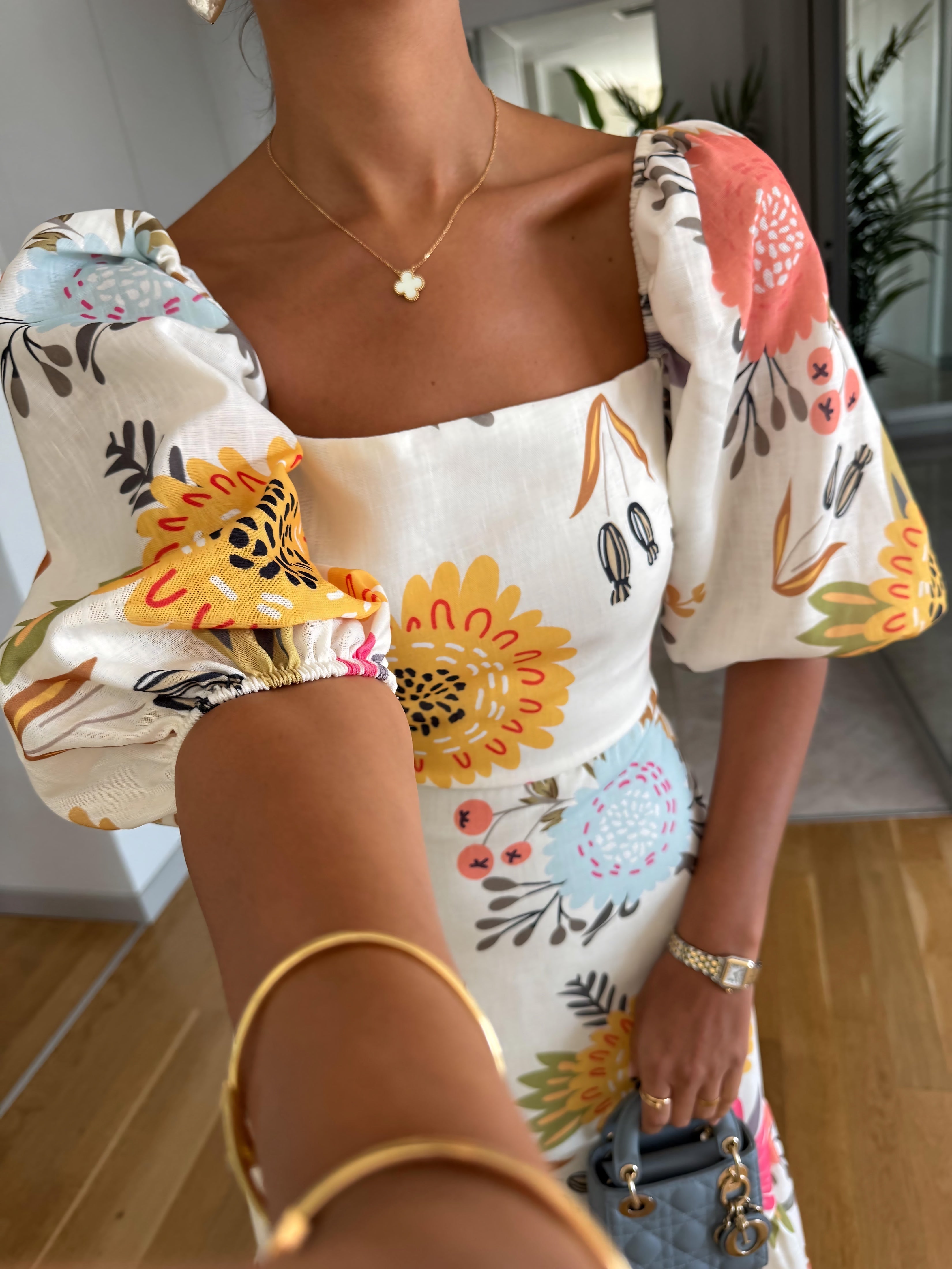 Rosalie – Floral Square Neck Puff Sleeve Midi Dress
