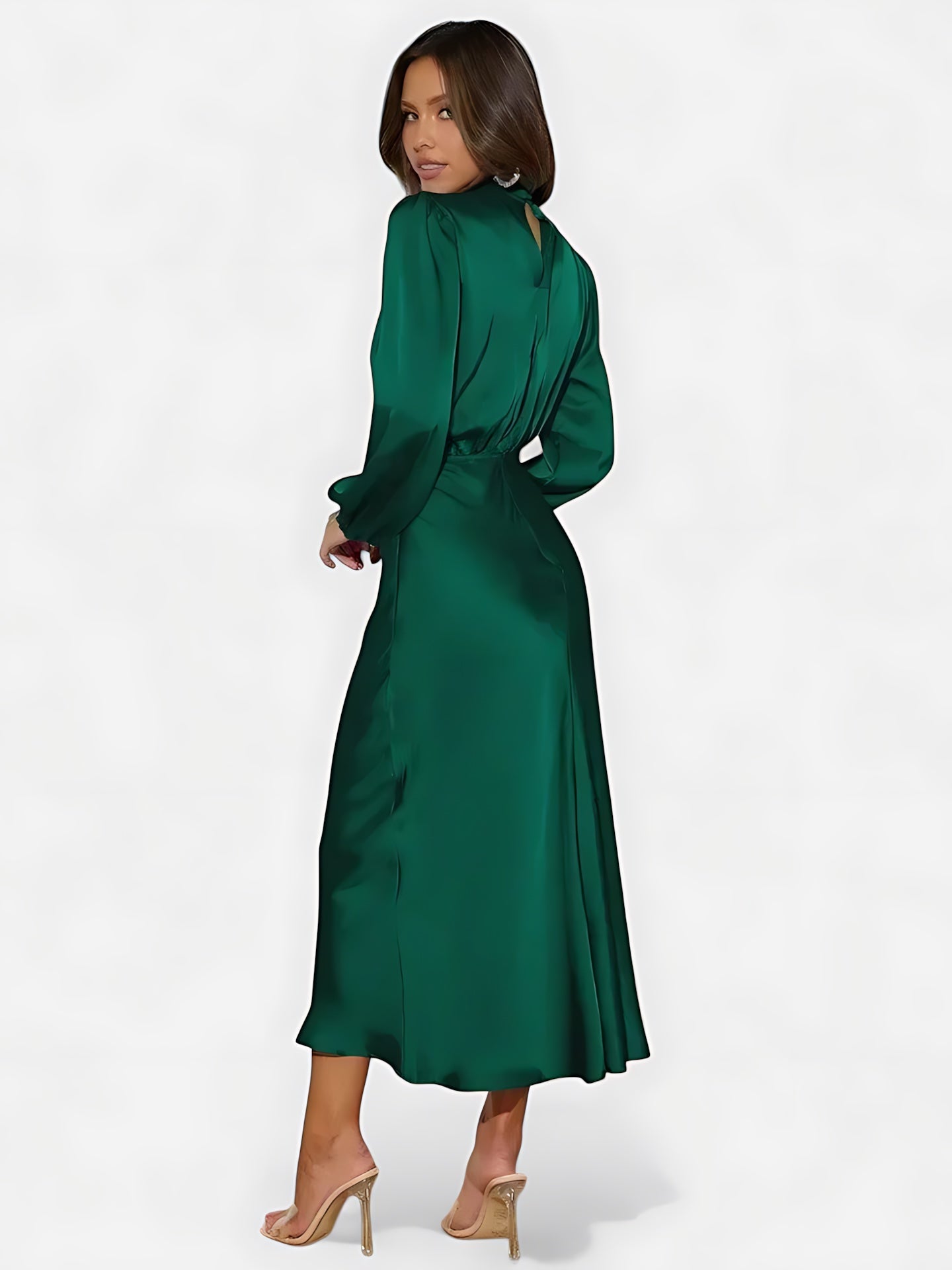 Rosalie – Satin Balloon Sleeve Cocktail Midi Dress