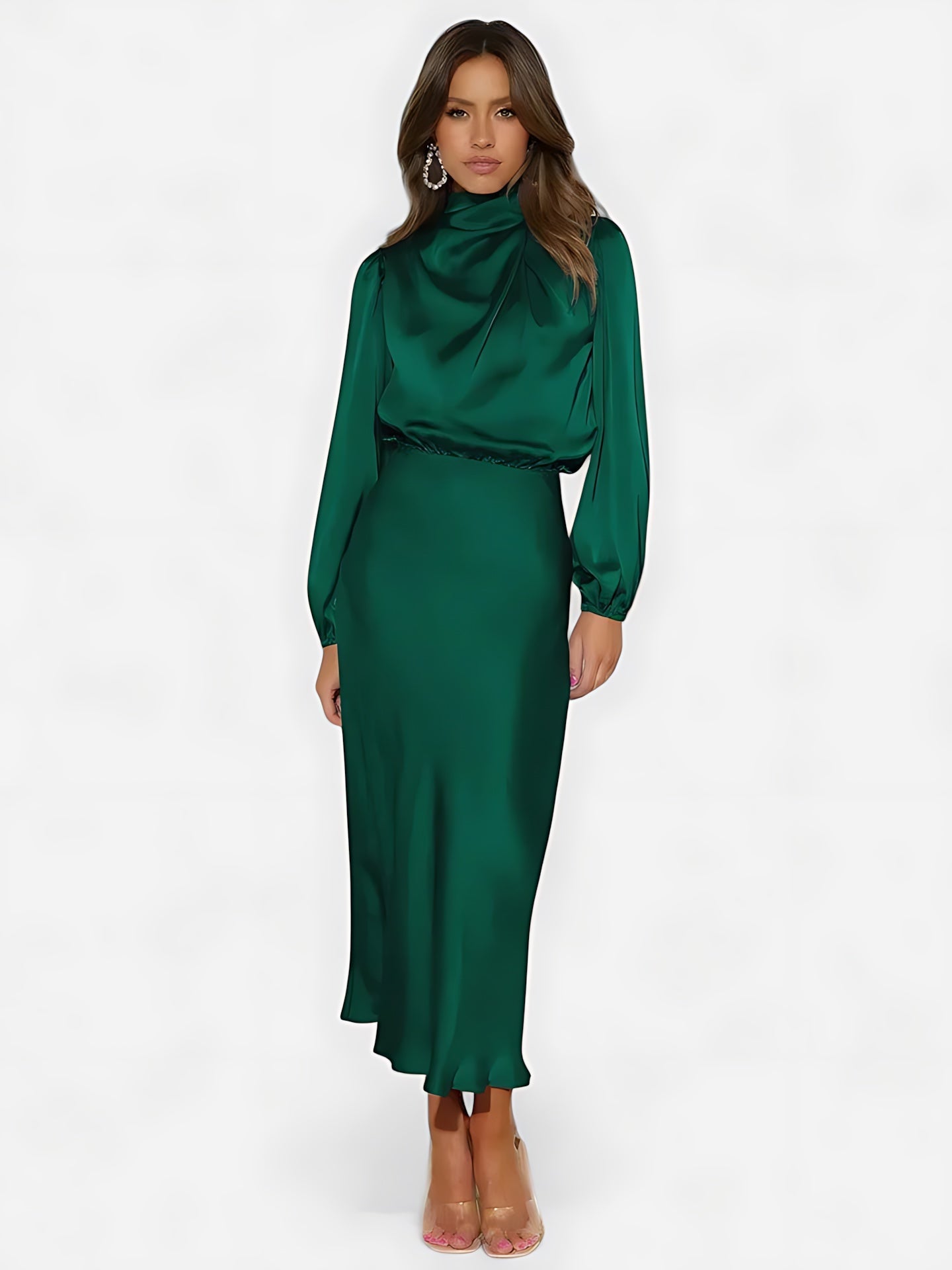 Rosalie – Satin Balloon Sleeve Cocktail Midi Dress