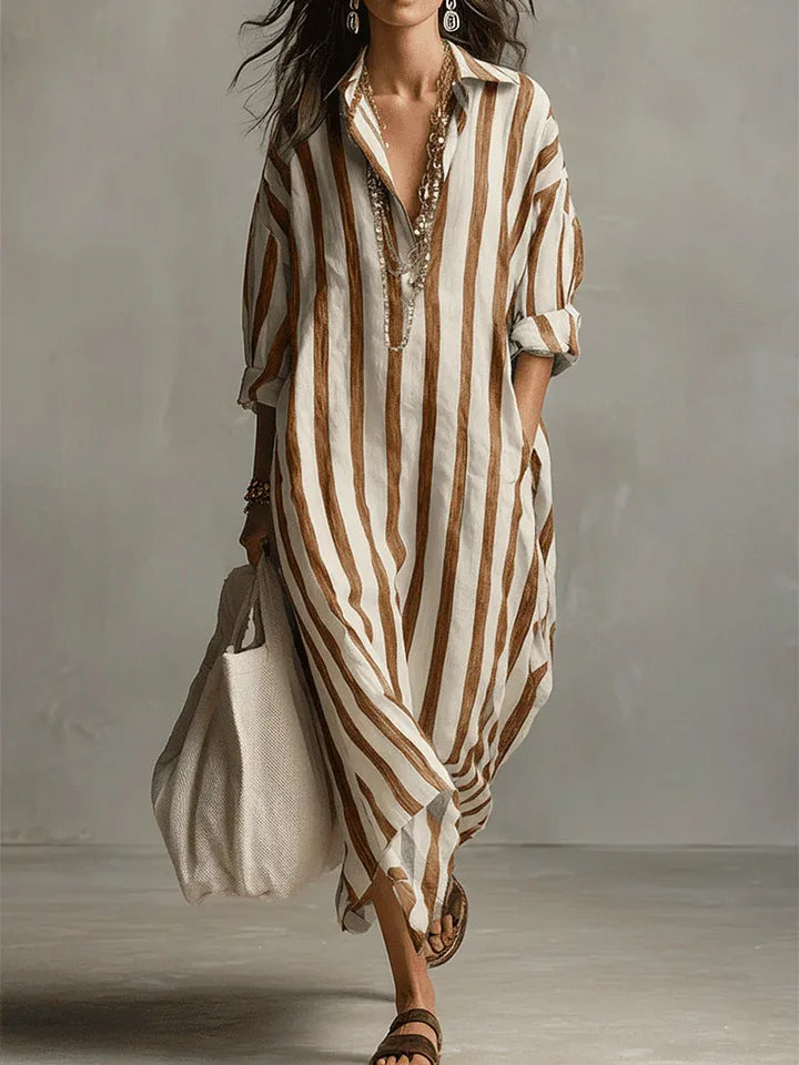 Paisley – Striped Long Sleeve Maxi Shirt Dress