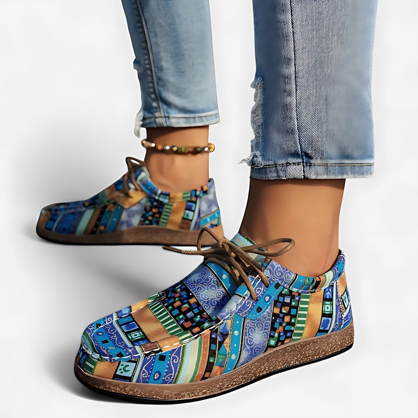 Rose – Aztec Print Moc Toe Lace Up Sneakers